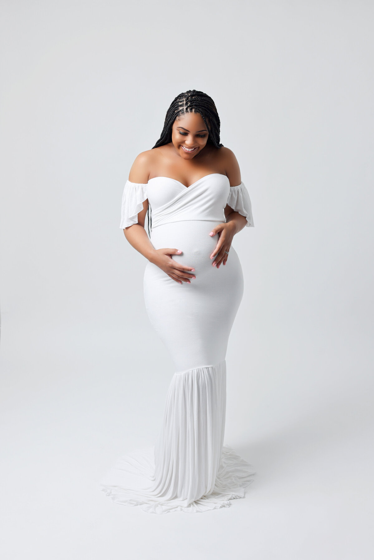 Woman Wearing white Maternity Dress