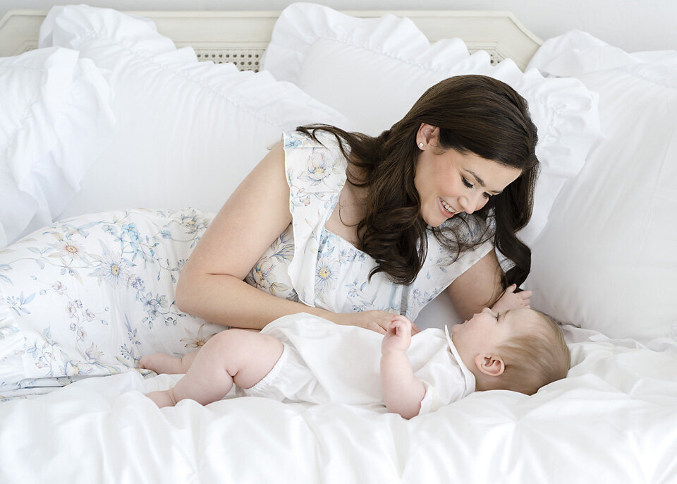 baby boy photographed with his mom in a studio in brunswick for his milestone pictures