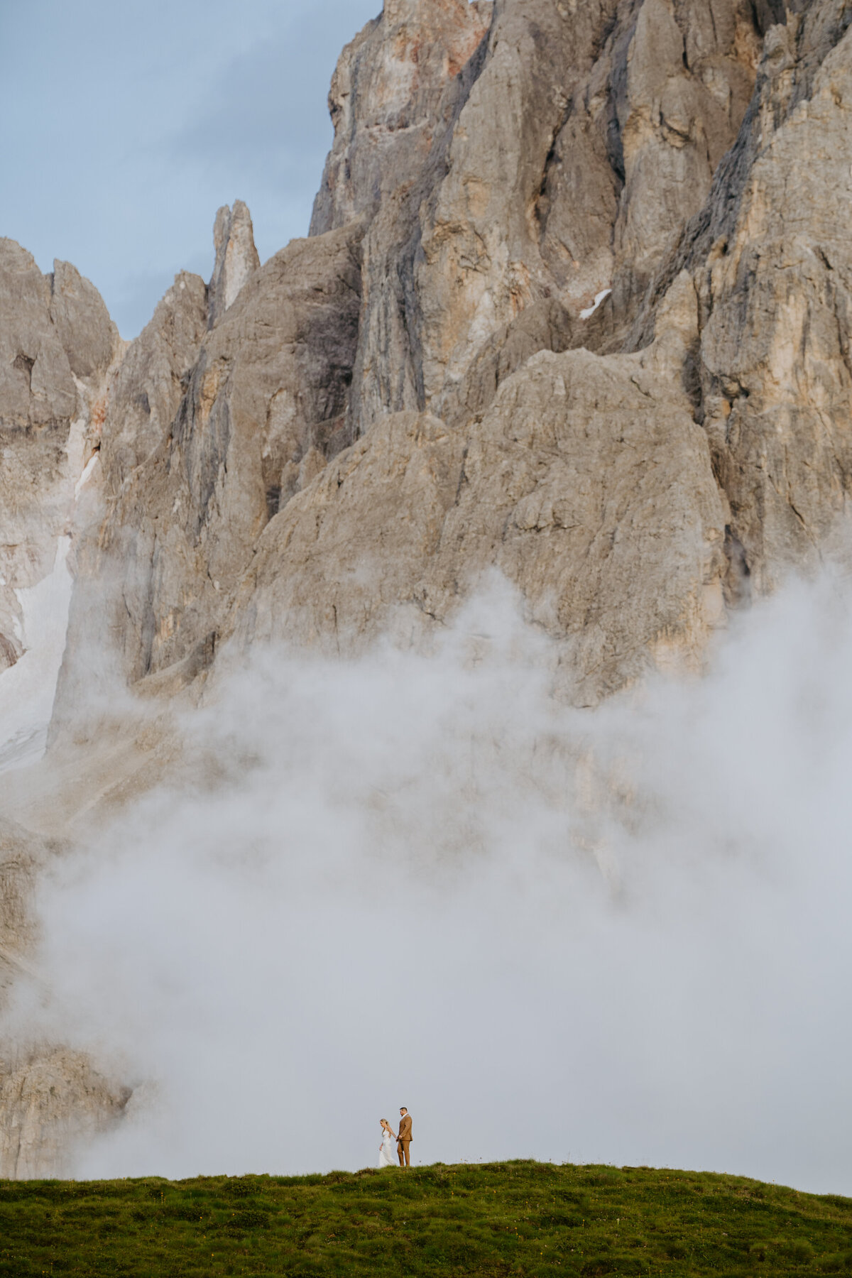 Mountains and clouds at Passo Giau during elopement session