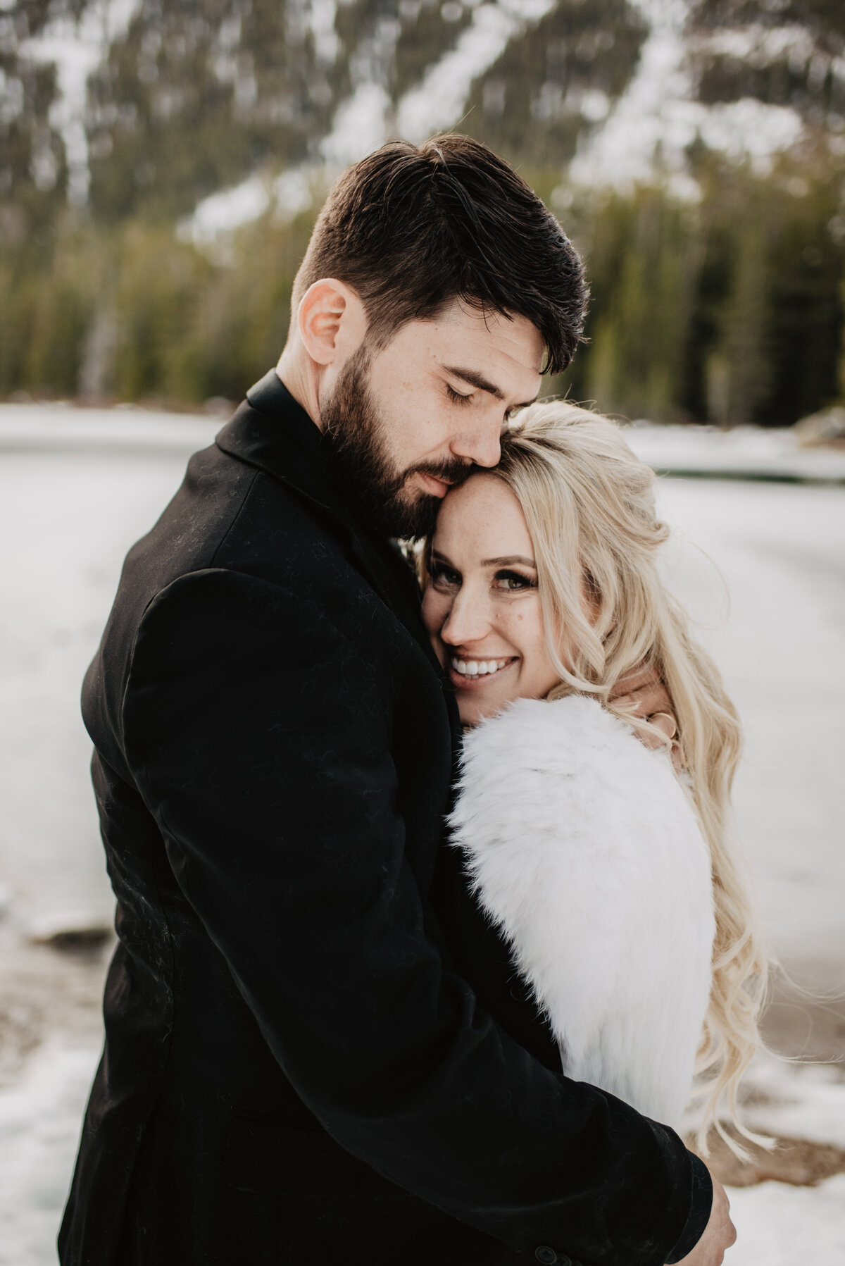 Jackson Hole Photographers capture bride smiling with groom