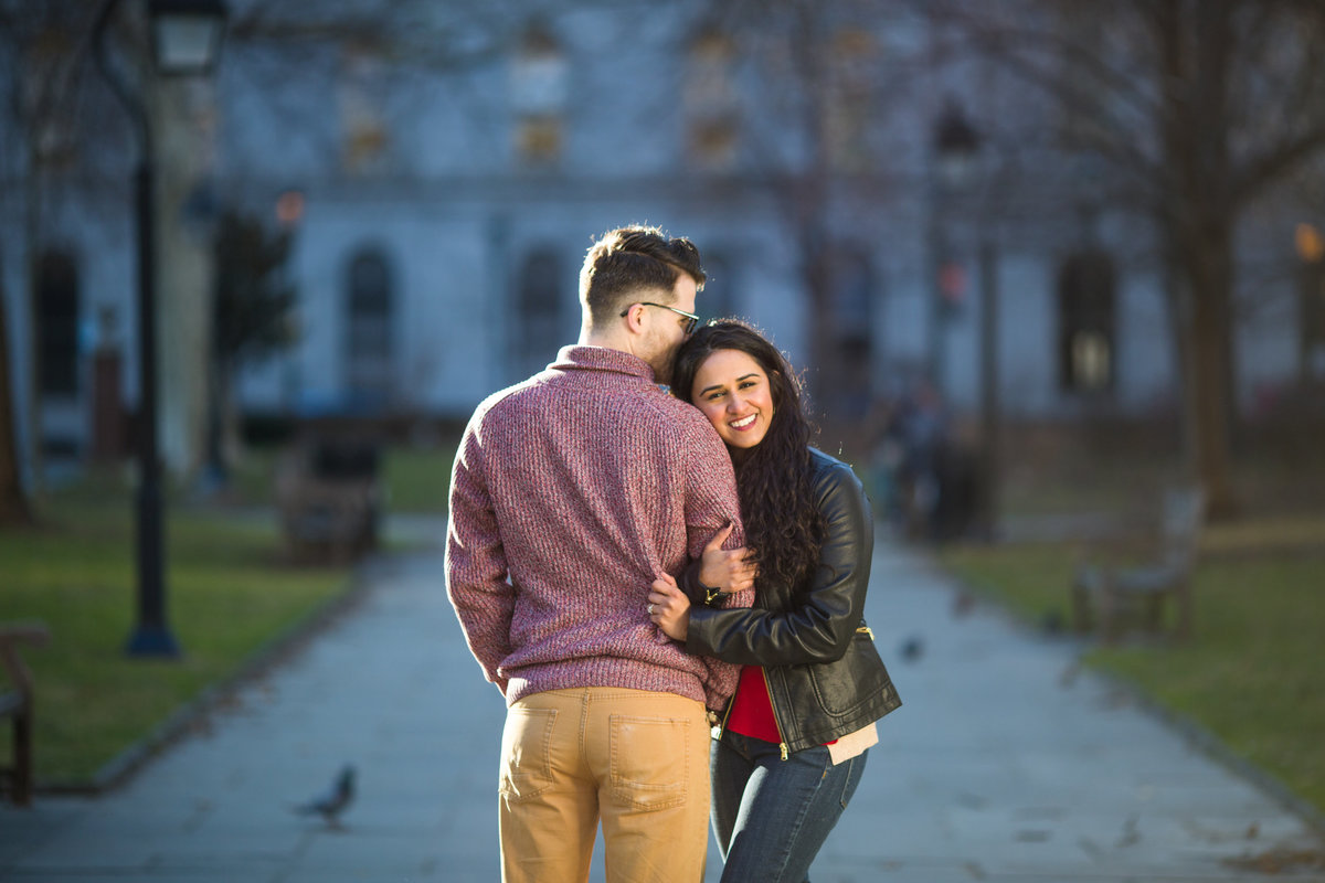 Mixed race couple at engagement session in Philadelphia