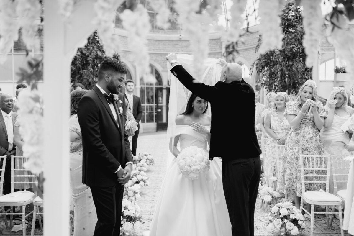 Wedding ceremony in the Orangery at Tortworth Court, Cotswold wedding venue