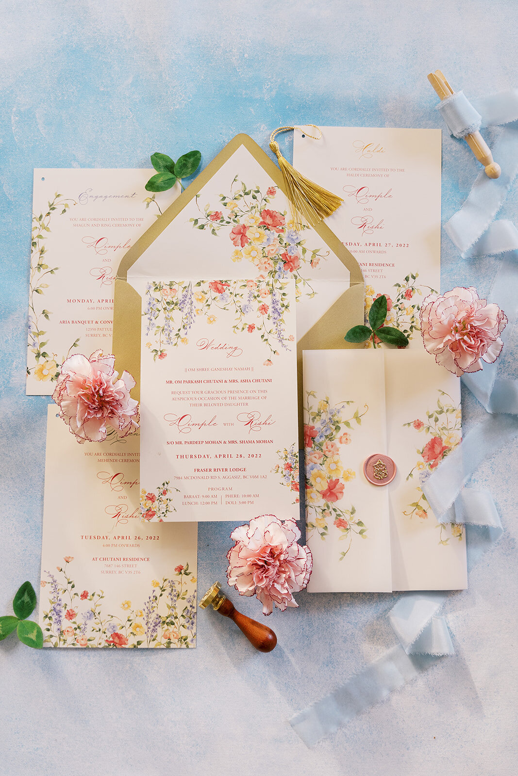 Spring florals Hindu wedding invitation 3