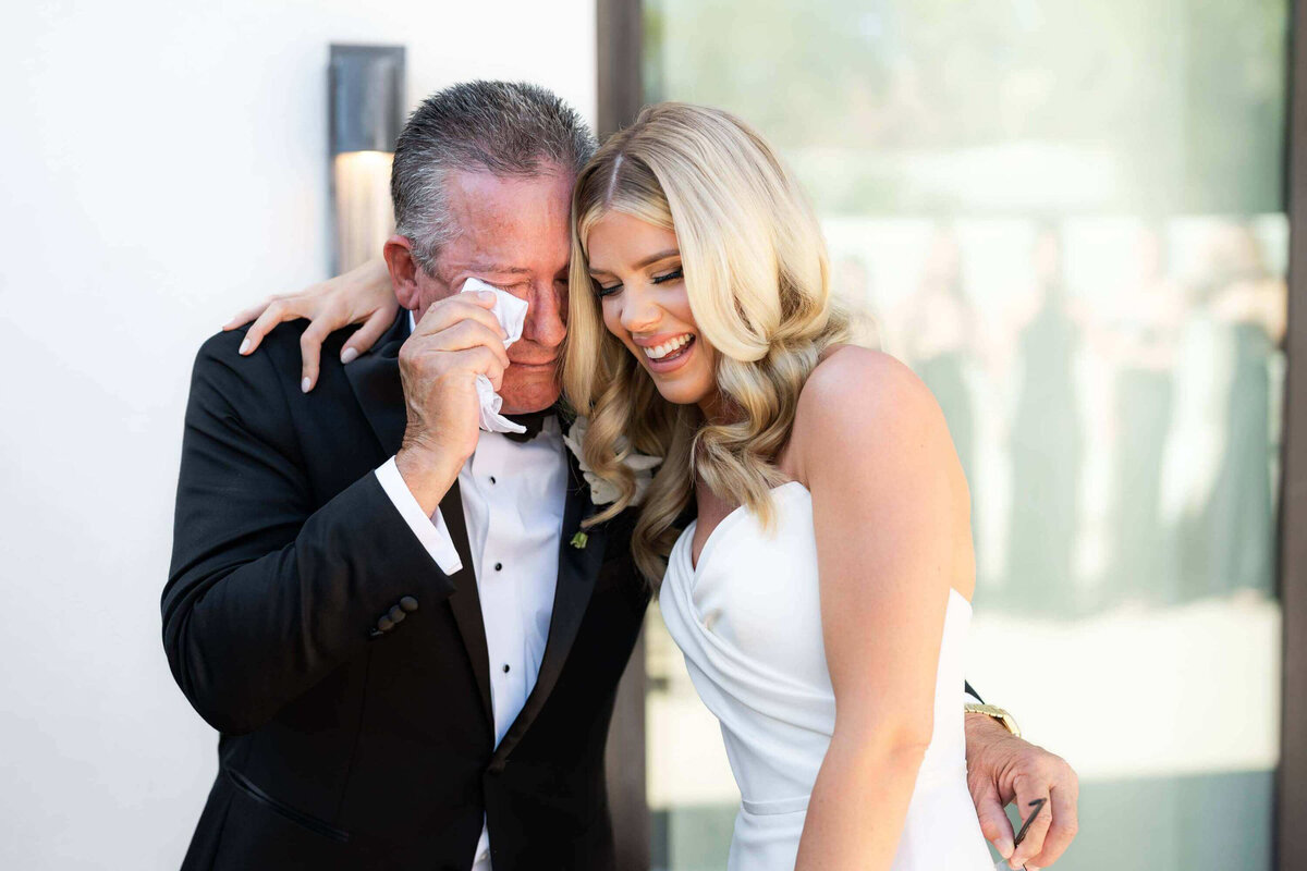 Emotional father-daughter first look at Andaz Scottsdale wedding, beautifully documented by Phoenix wedding photographers.