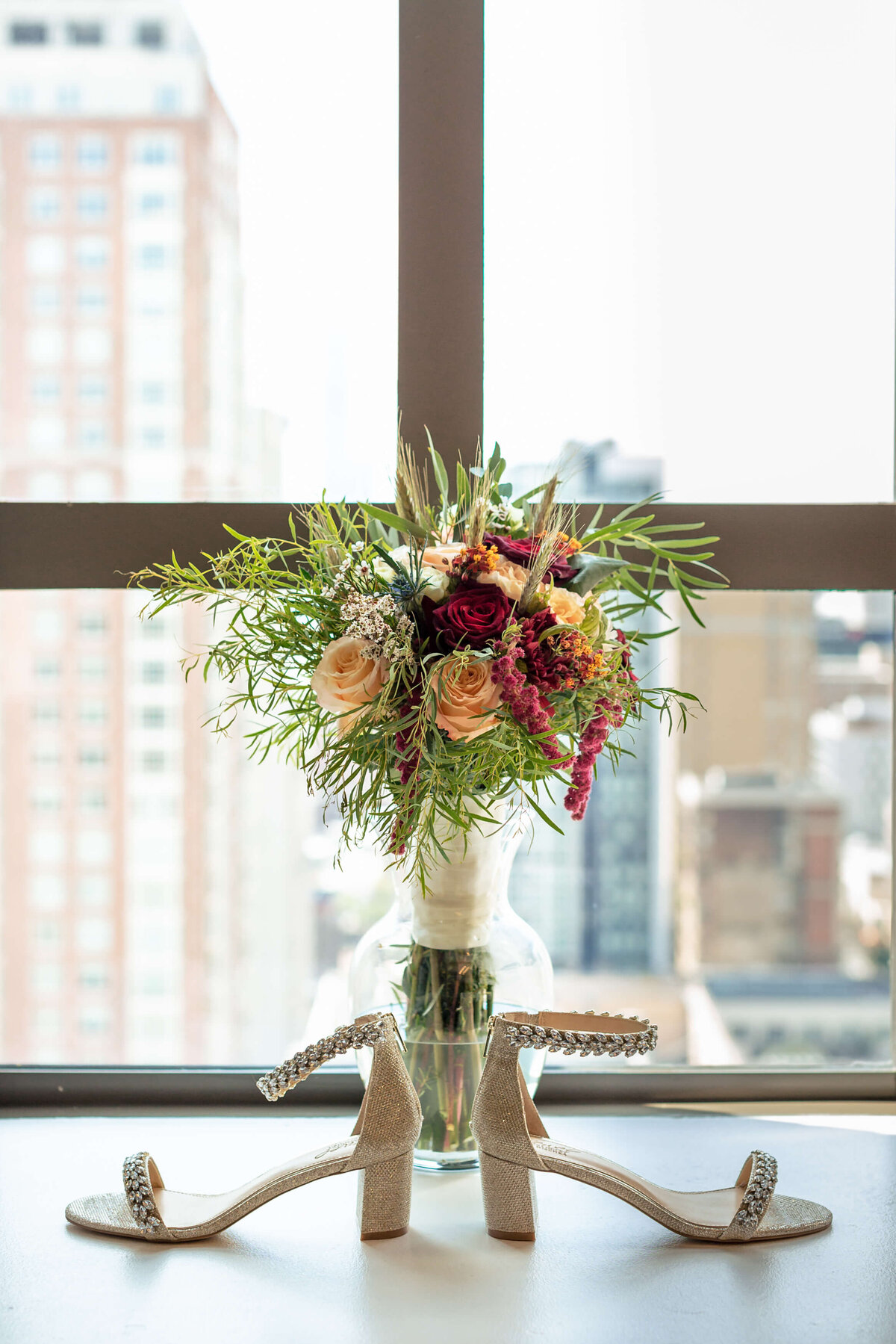 Wedding Bouquet Red Peach White Roses