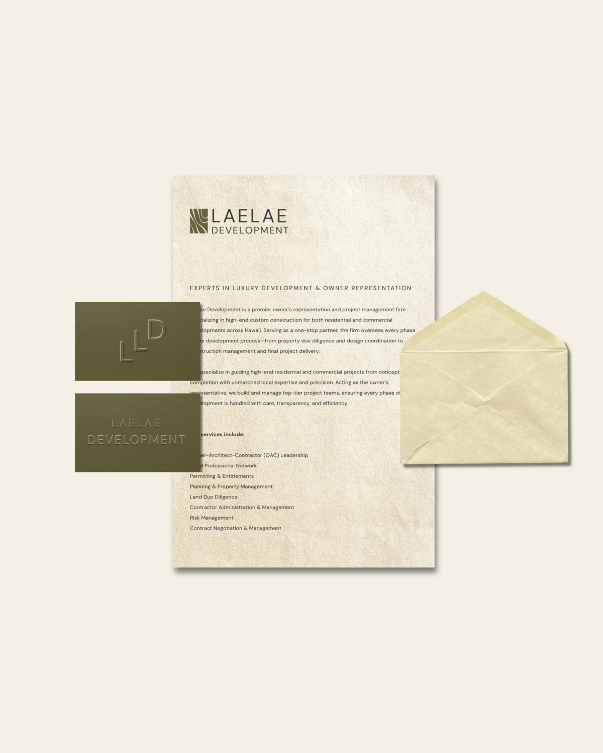 Hawaii-based custom web design for Laelae Development’s professional brand