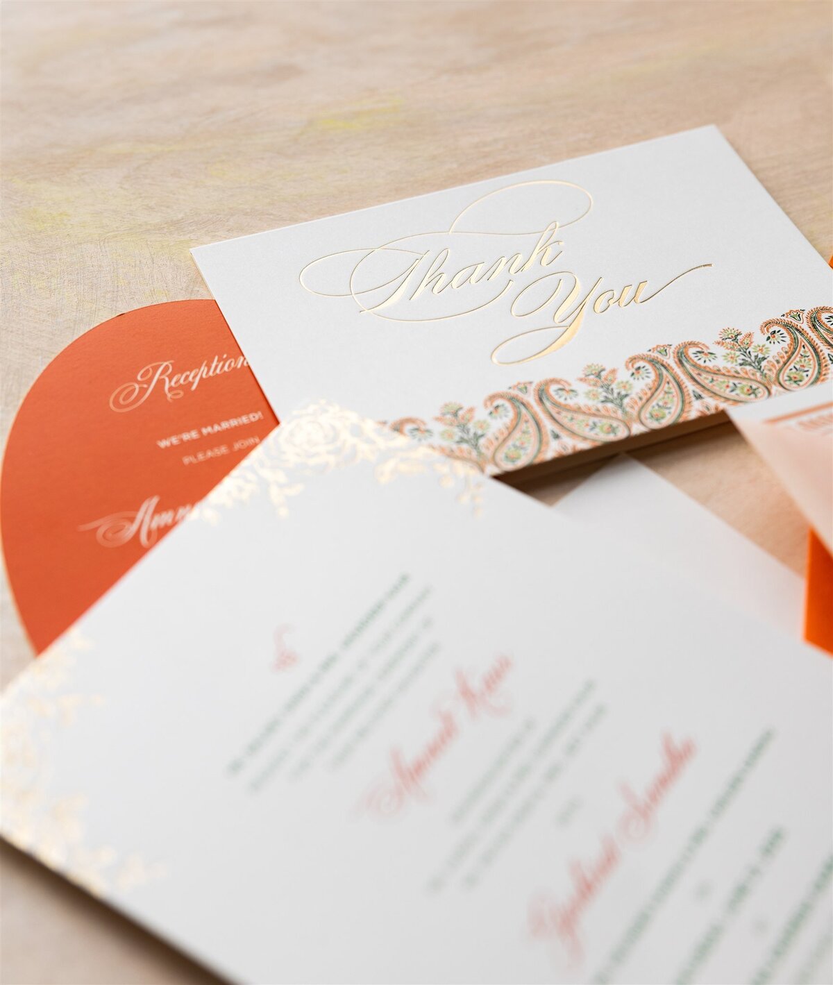 Orange paisley Indian wedding invitation 6