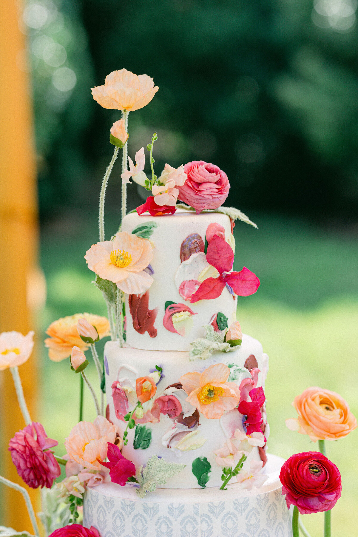 elegant colorful cake with floral details