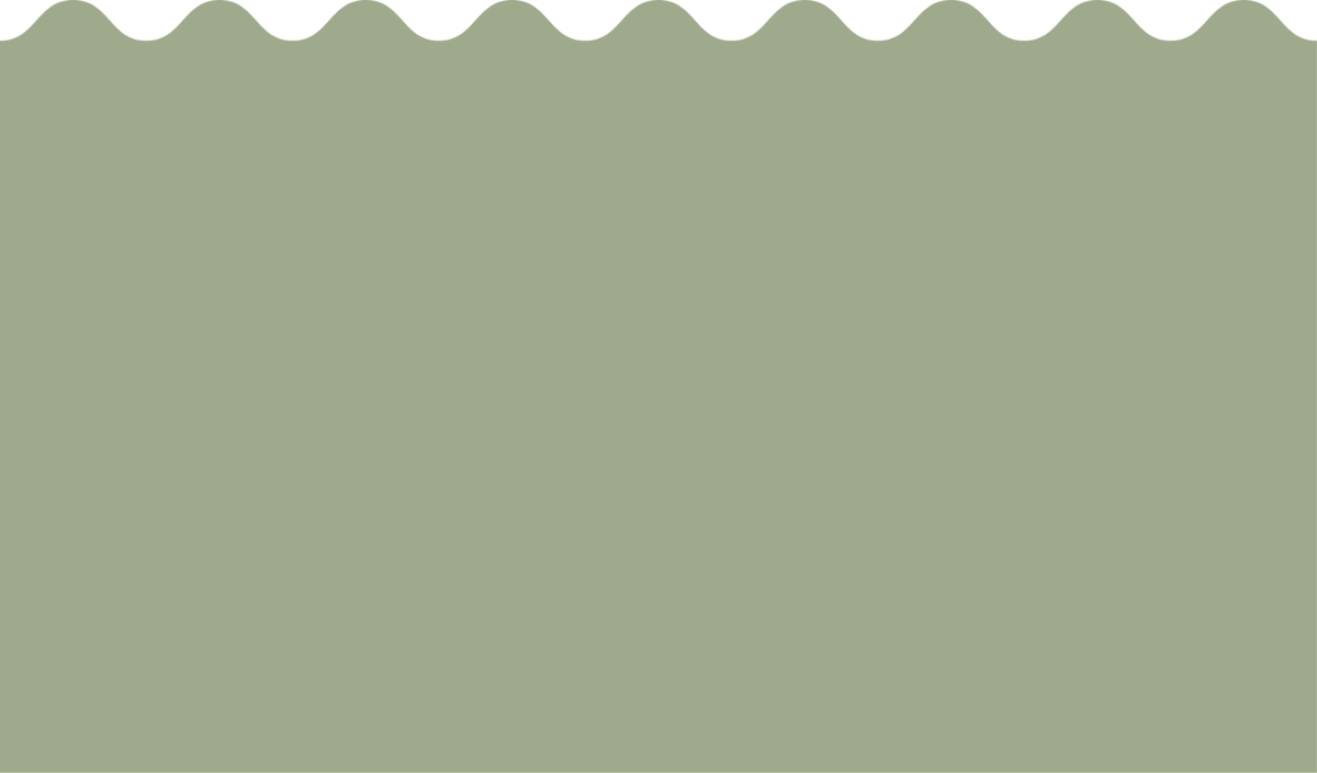 Sage green background with a wavy scalloped edge at the top