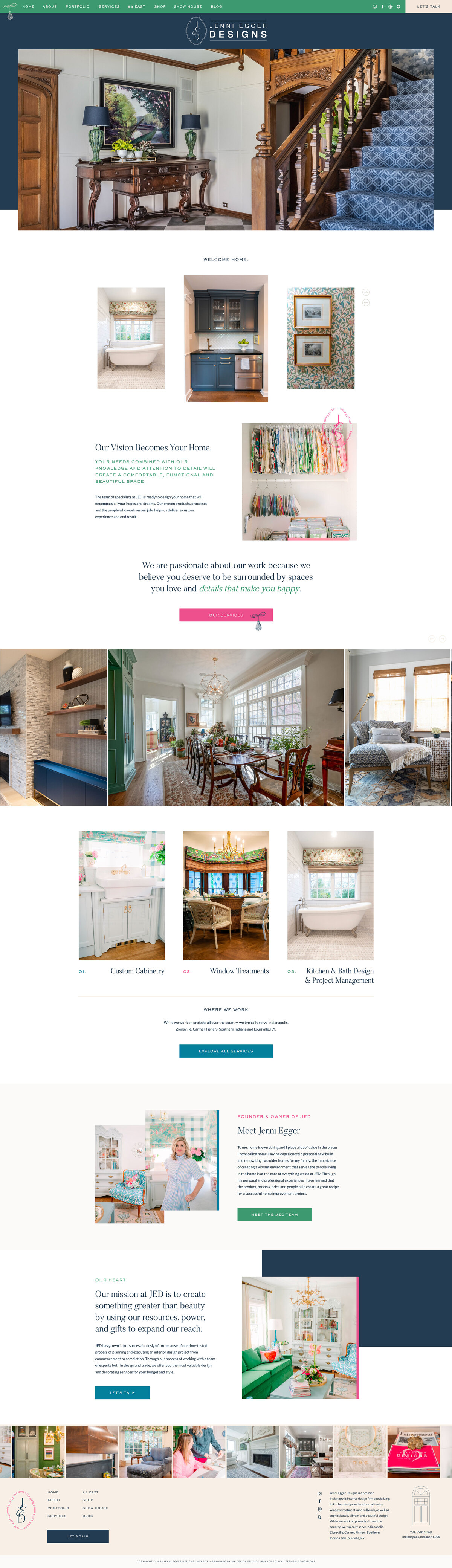 a mockup of a colorful, sophisticated website for an interior designer