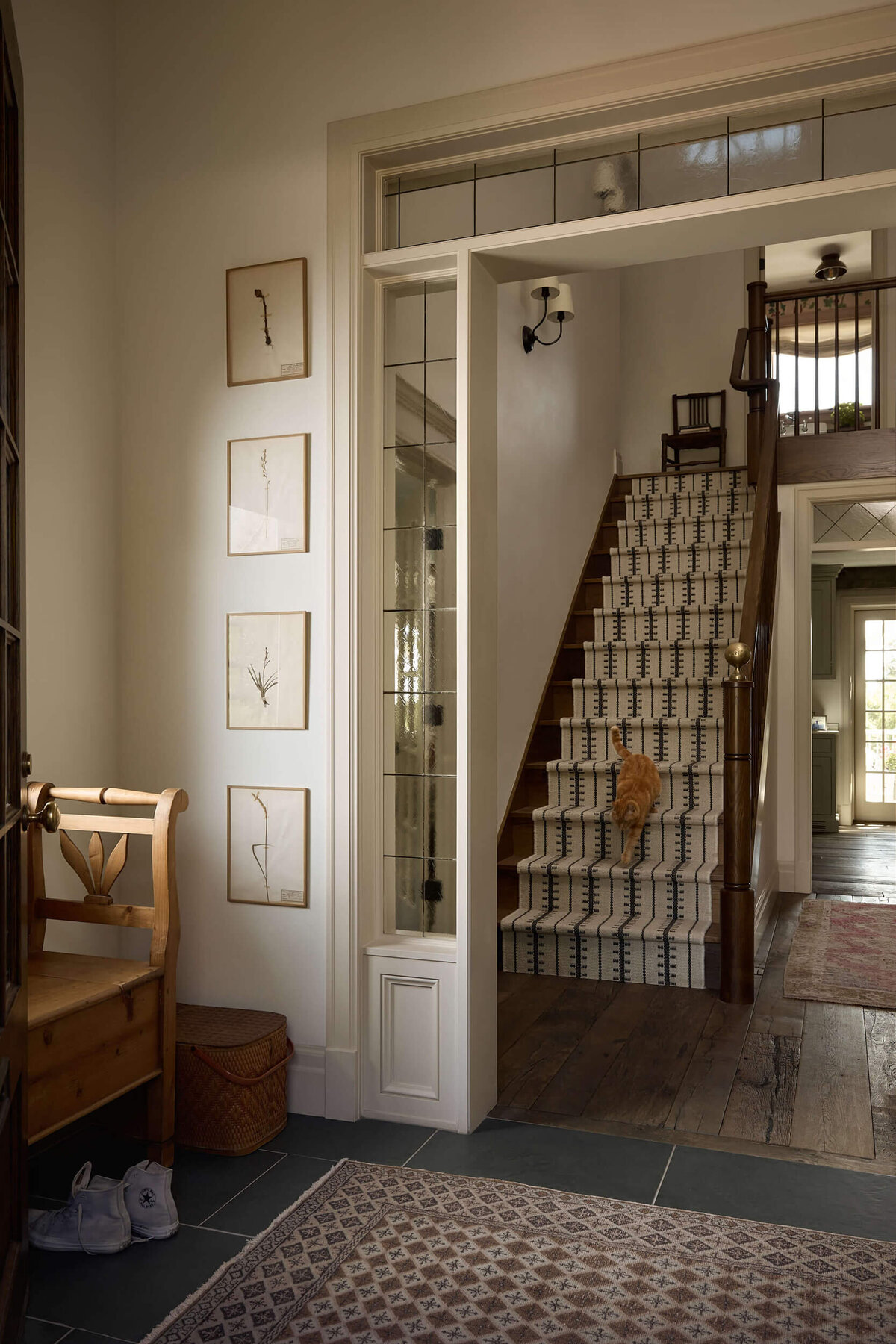 entryway-gallery-wall-botanical-art-stair-runner-utah-project-wilmington-interior-designer