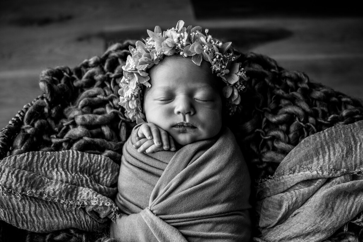 Studio newborn photography Birdseye view wrapped hands