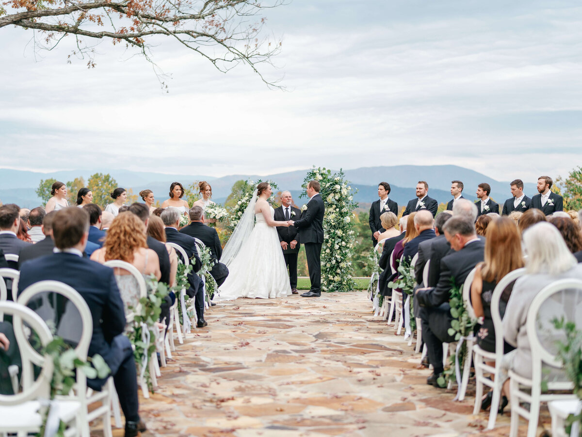 Wedding ceremony overlooking the mountains at Nichols Heir
