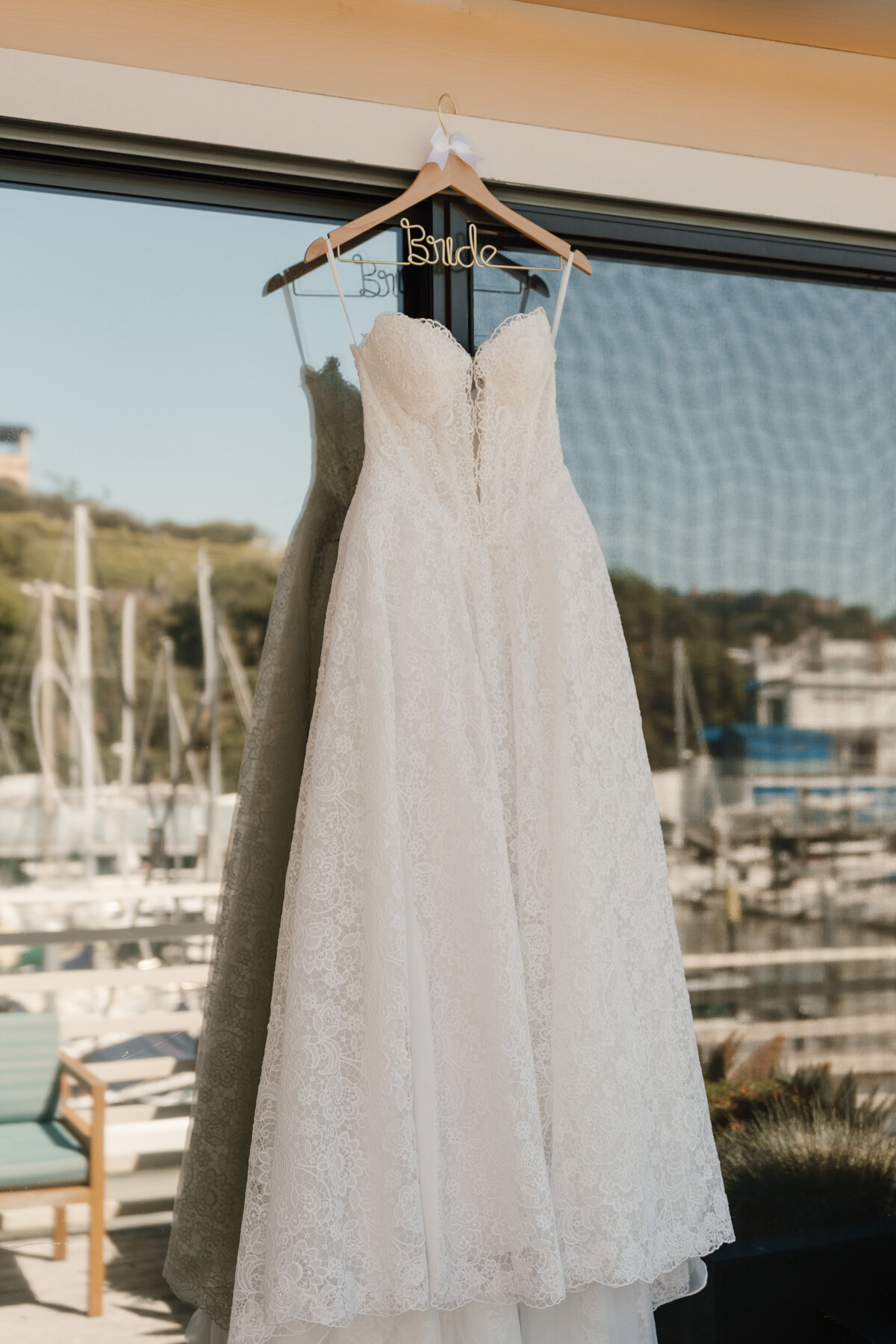 Wedding dress hanging