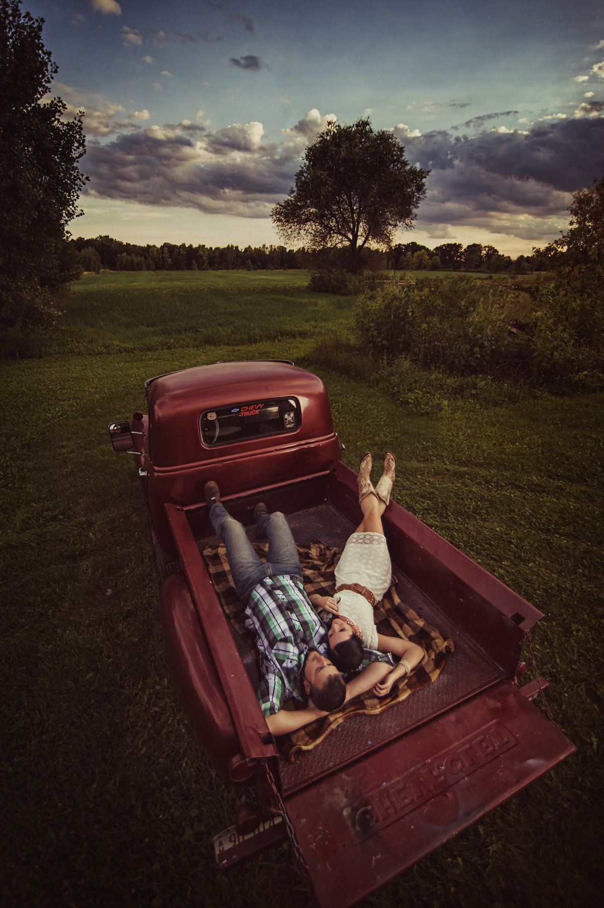 Pickup truck engagement session.