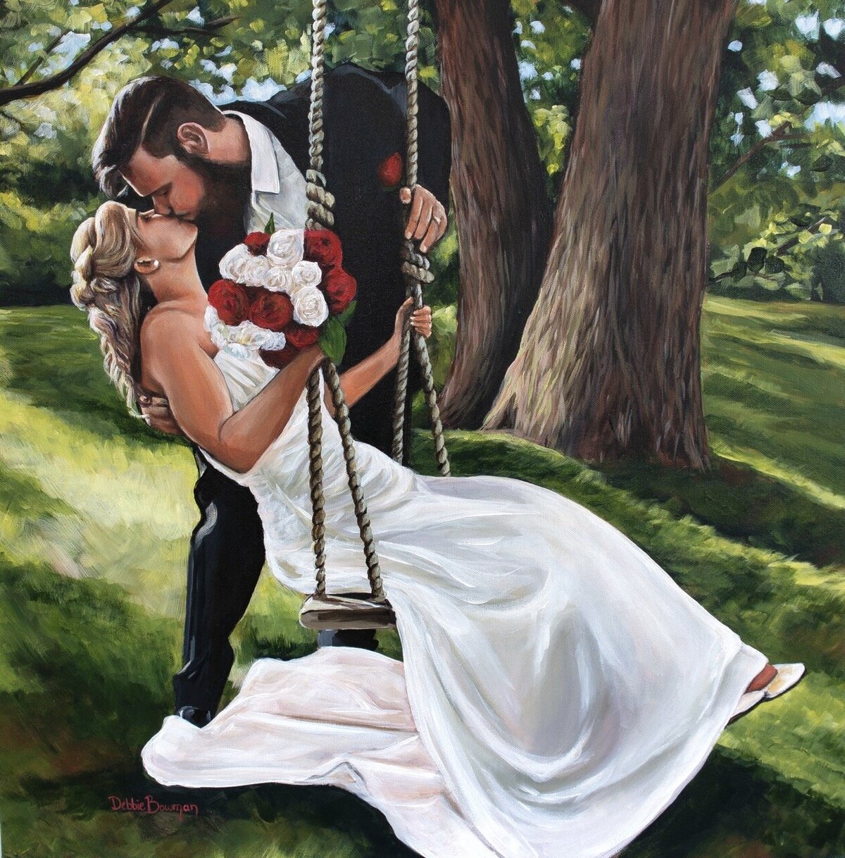 Wedding first look painted by Debbie Bowman Art