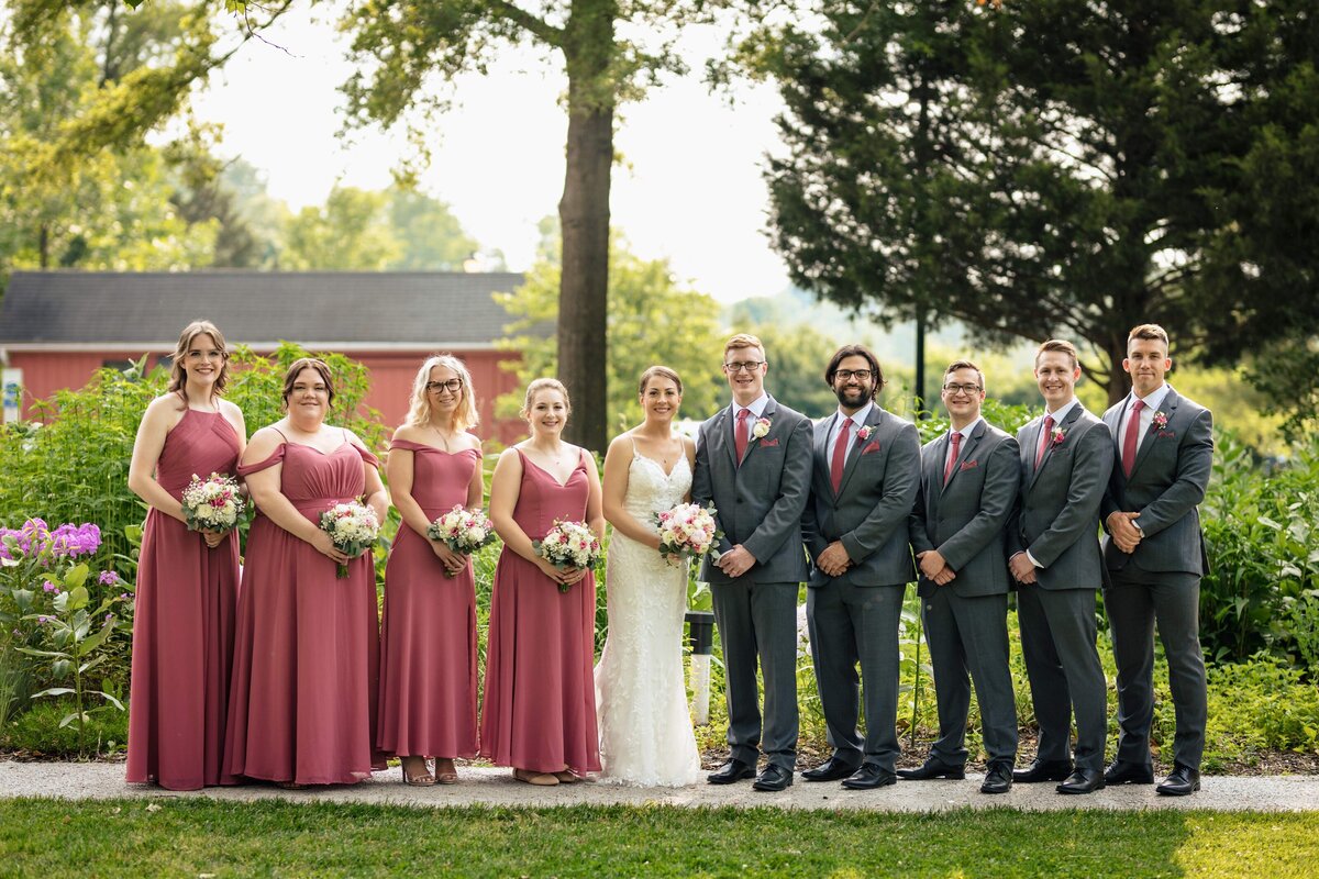 Gray Groomsmen Suit & Pink Bridesmaid Dresses