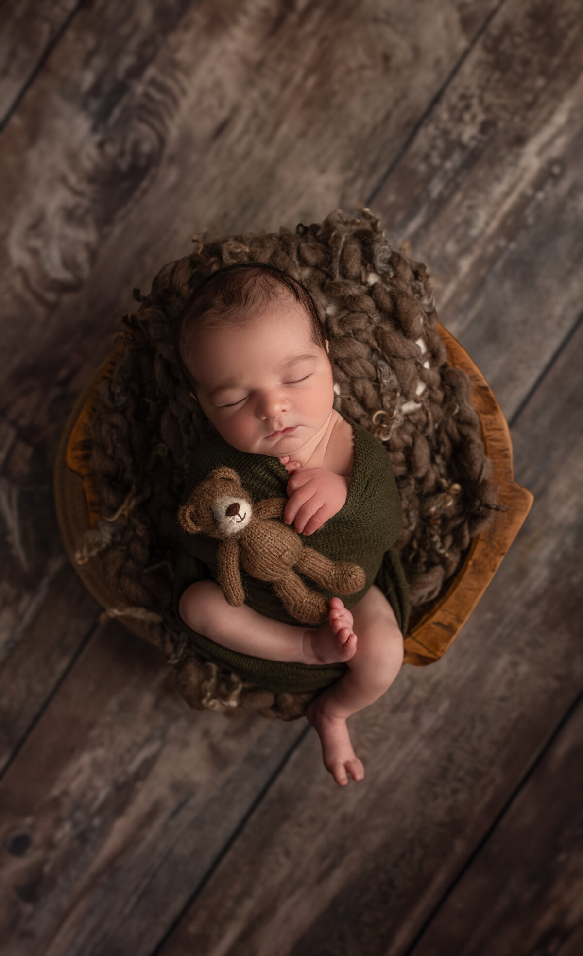 newborn-boy-wood bowl-brown tones