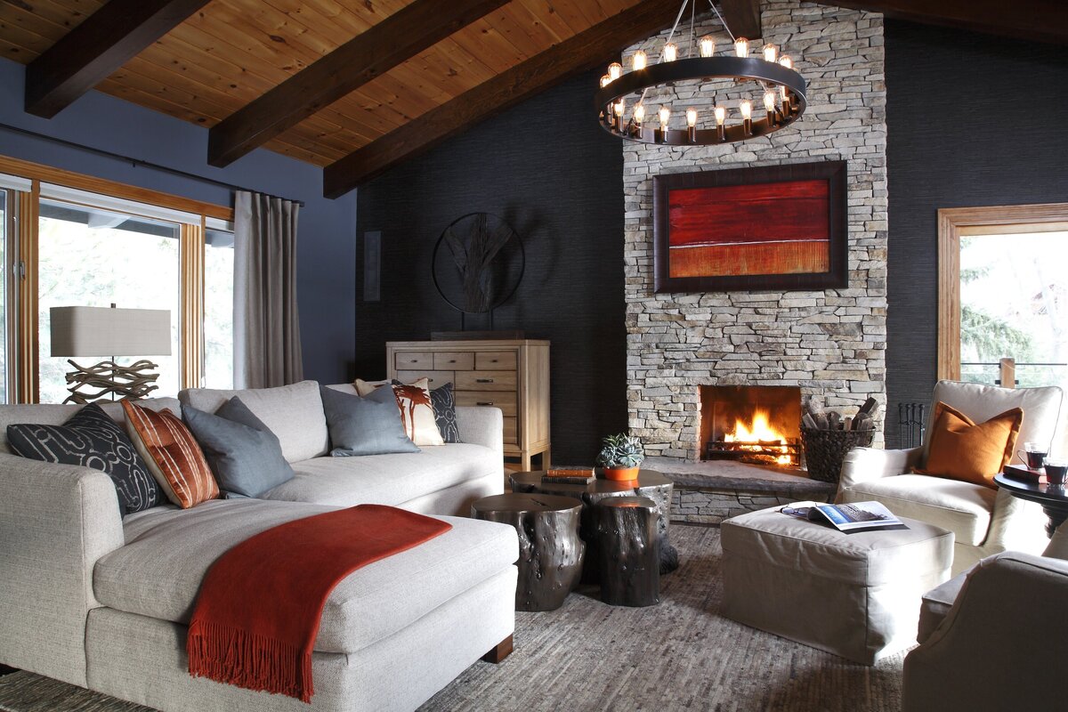 001-Blue Mountain-Interiors-Stone Fireplace-Wood Ceiling