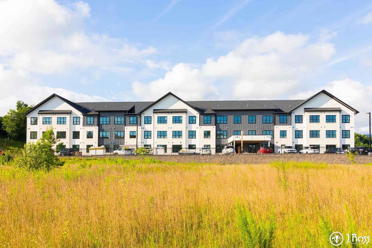 Exterior view of The Tapestry apartments in Johnson City, TN painted by J. Ross commercial painters.