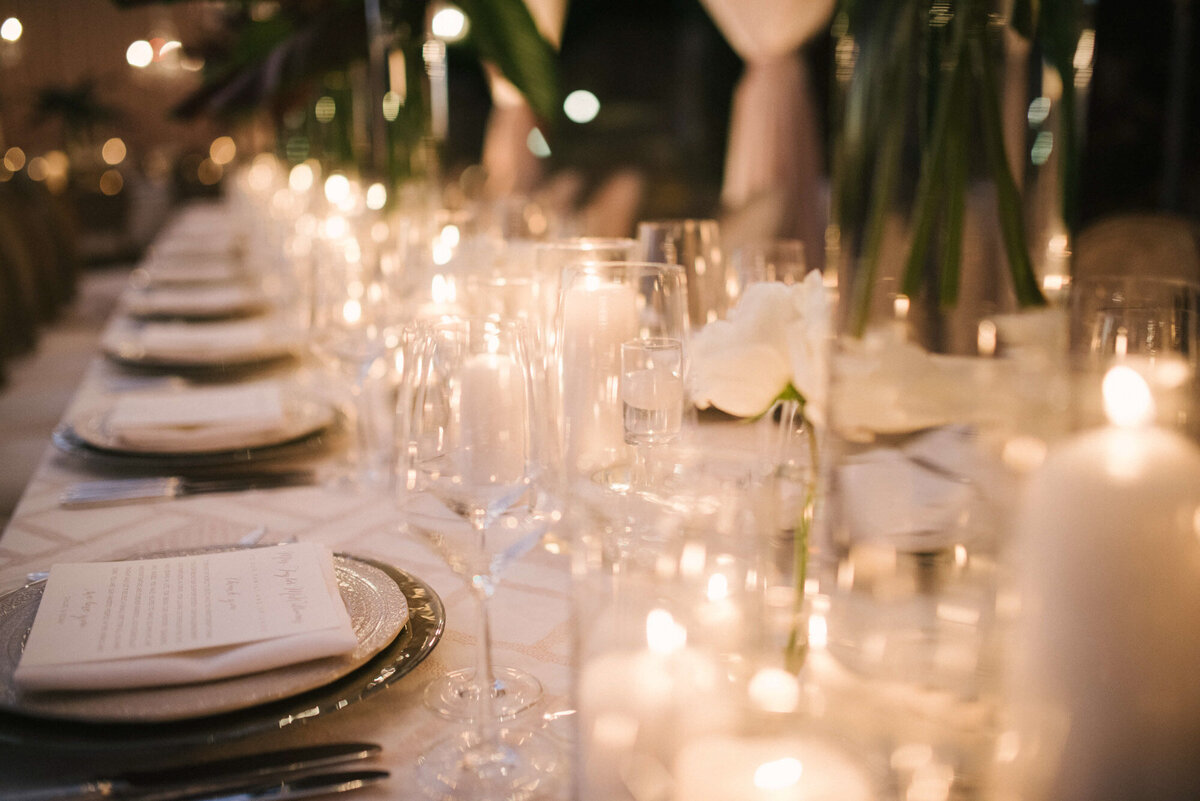 wedding tablescape layout with candles and lights