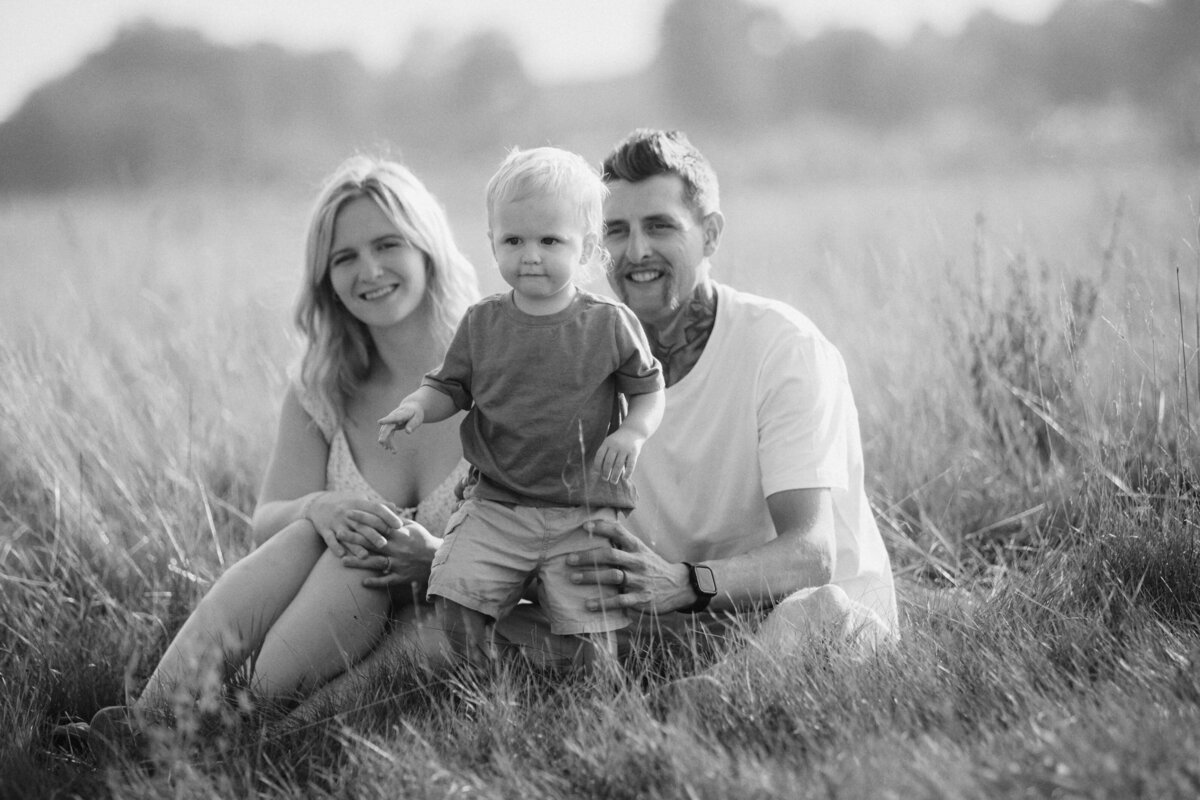 black and white family portrait