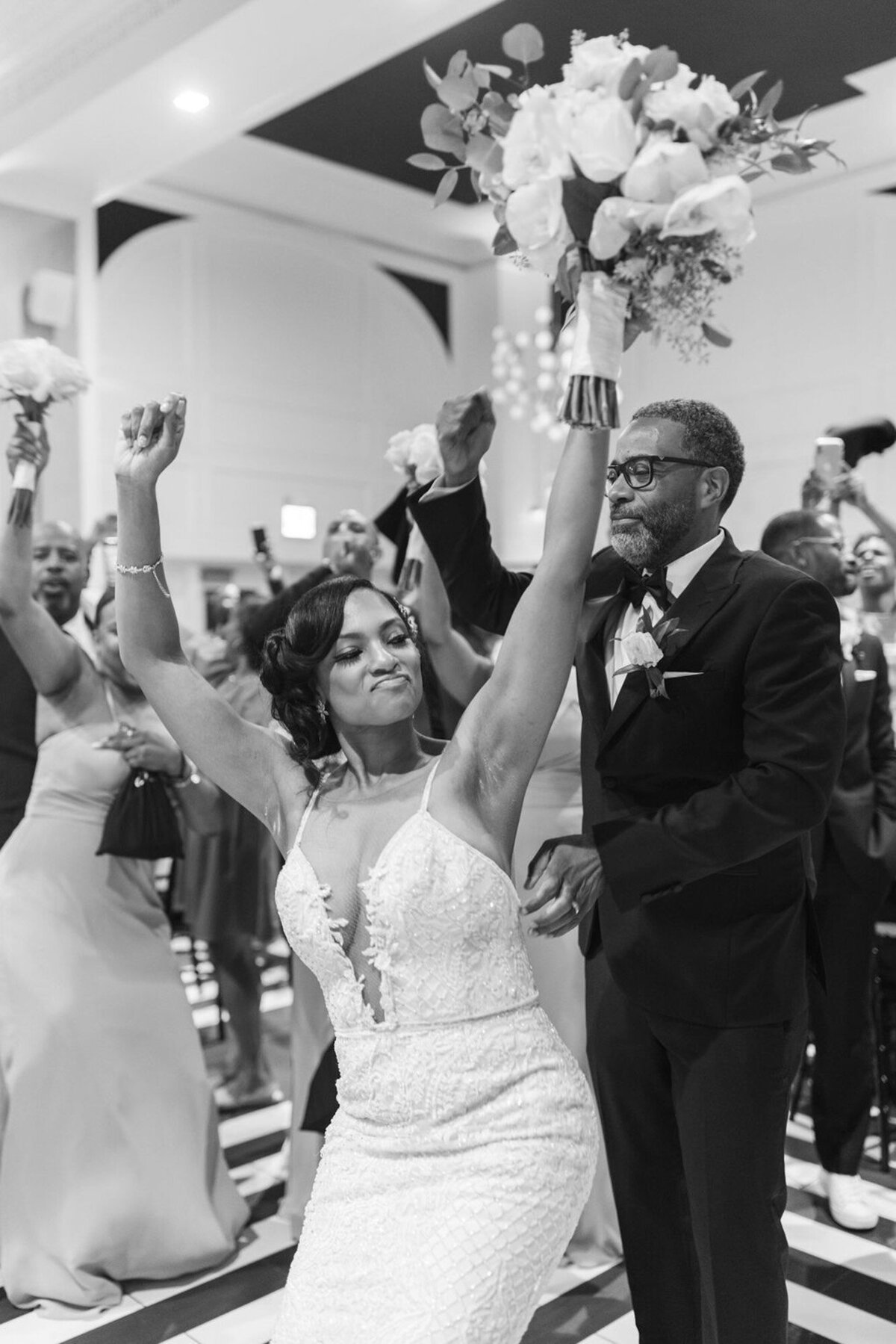 Tanya and Dustin bride and groom at luxury downtown chicago wedding dancing on dancefloor