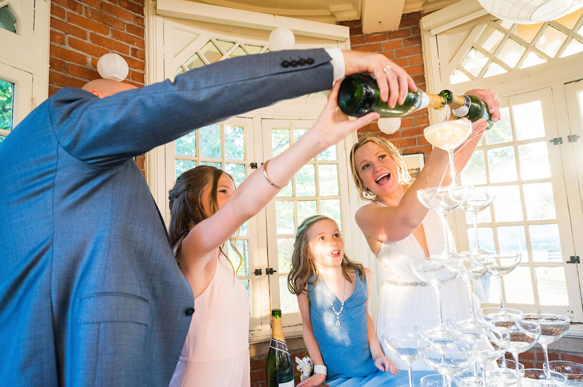 champagne tower falling during wedding reception at the schenley cafe