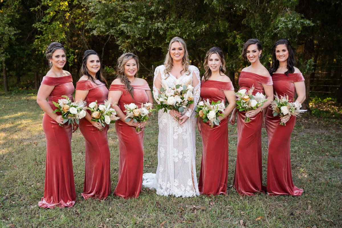 bridesmaids in velet dresses mckinney texas