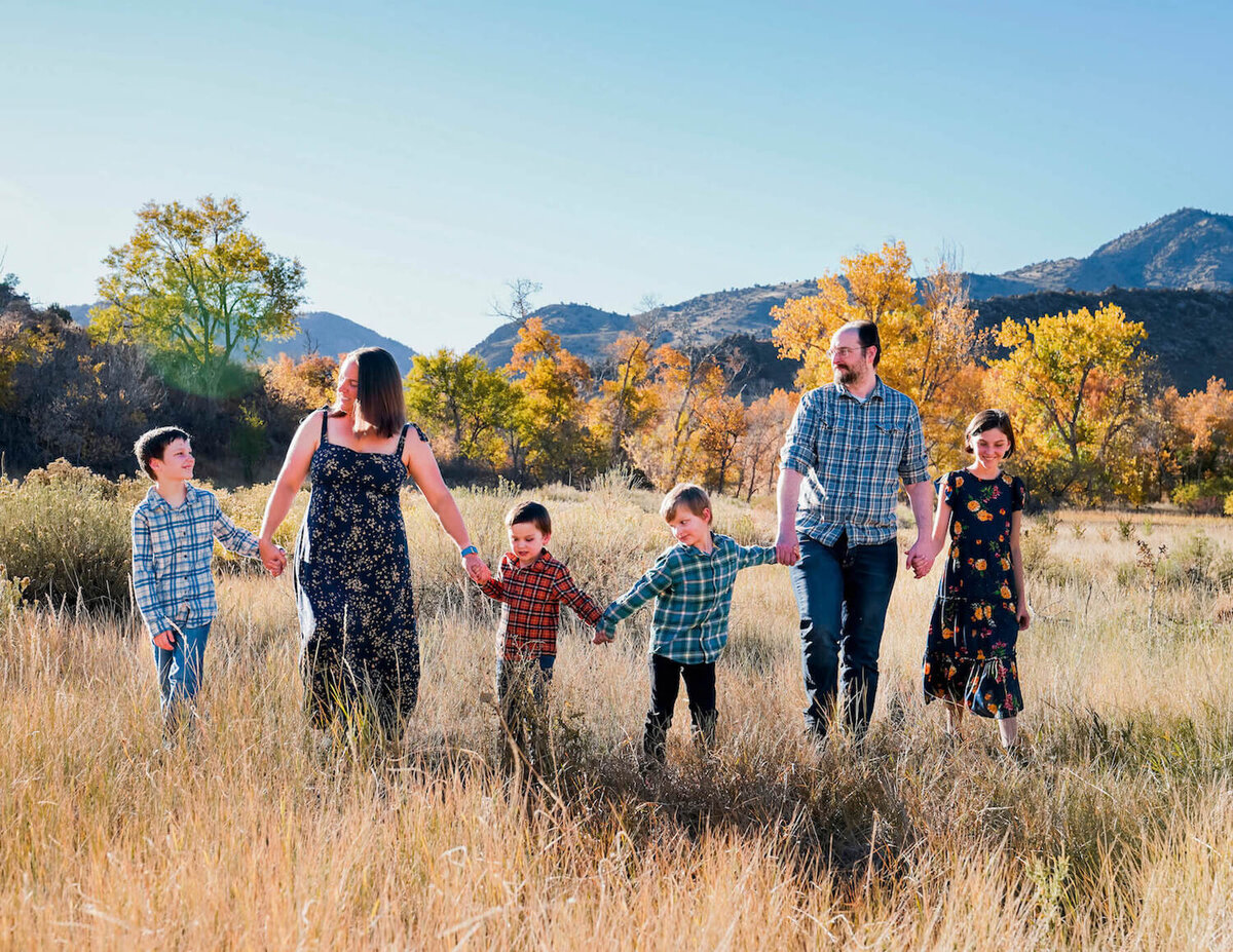 denver family photography - family in field holding hands