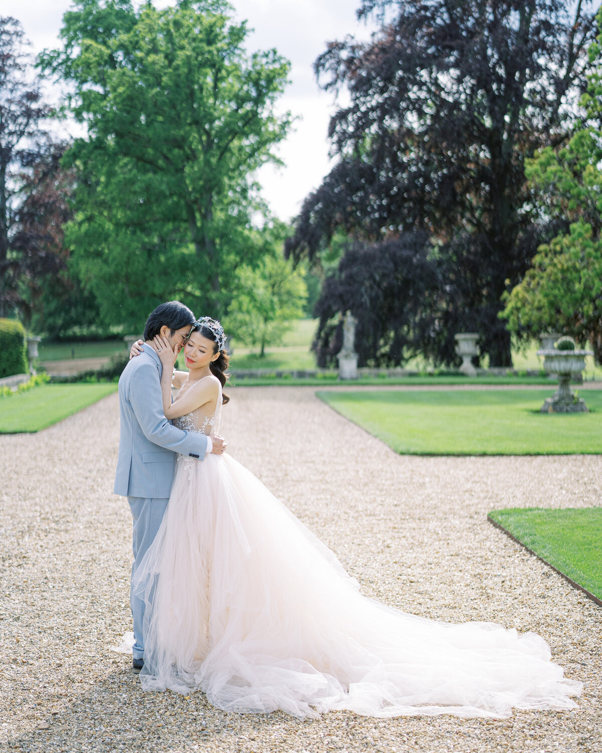 Bride and groom portrait in the grounds of Somerley House