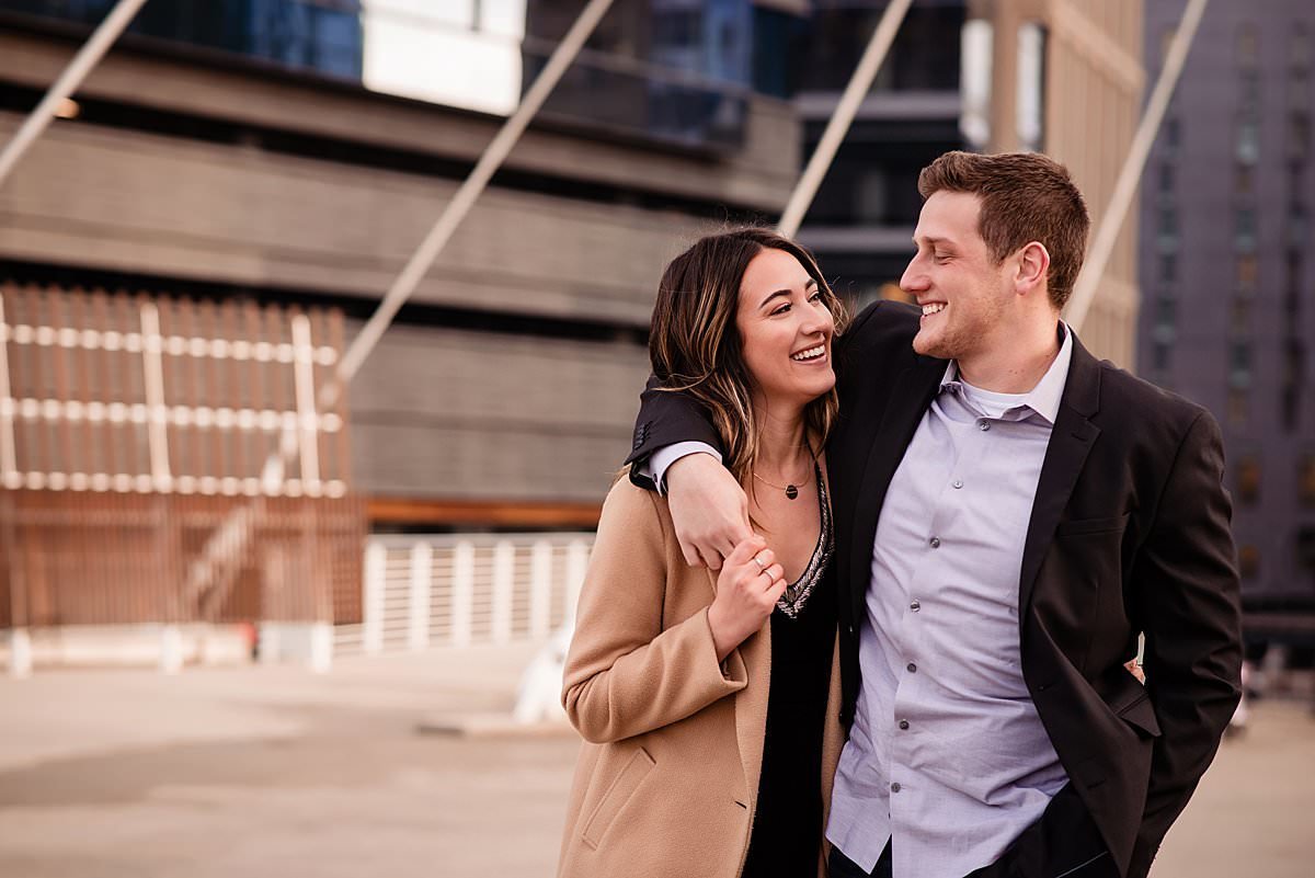 Social media influencer with fiance in downtown Denver for photoshoot