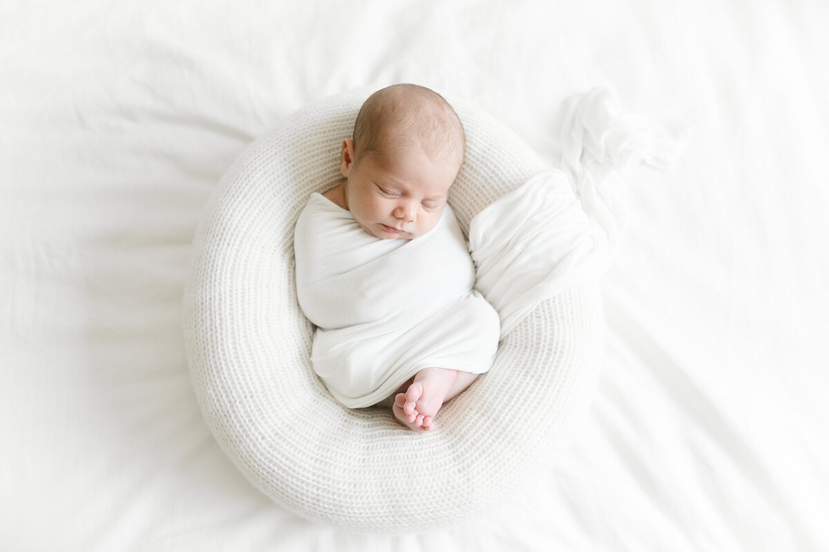 a baby in a nest with destin newborn phtoographer