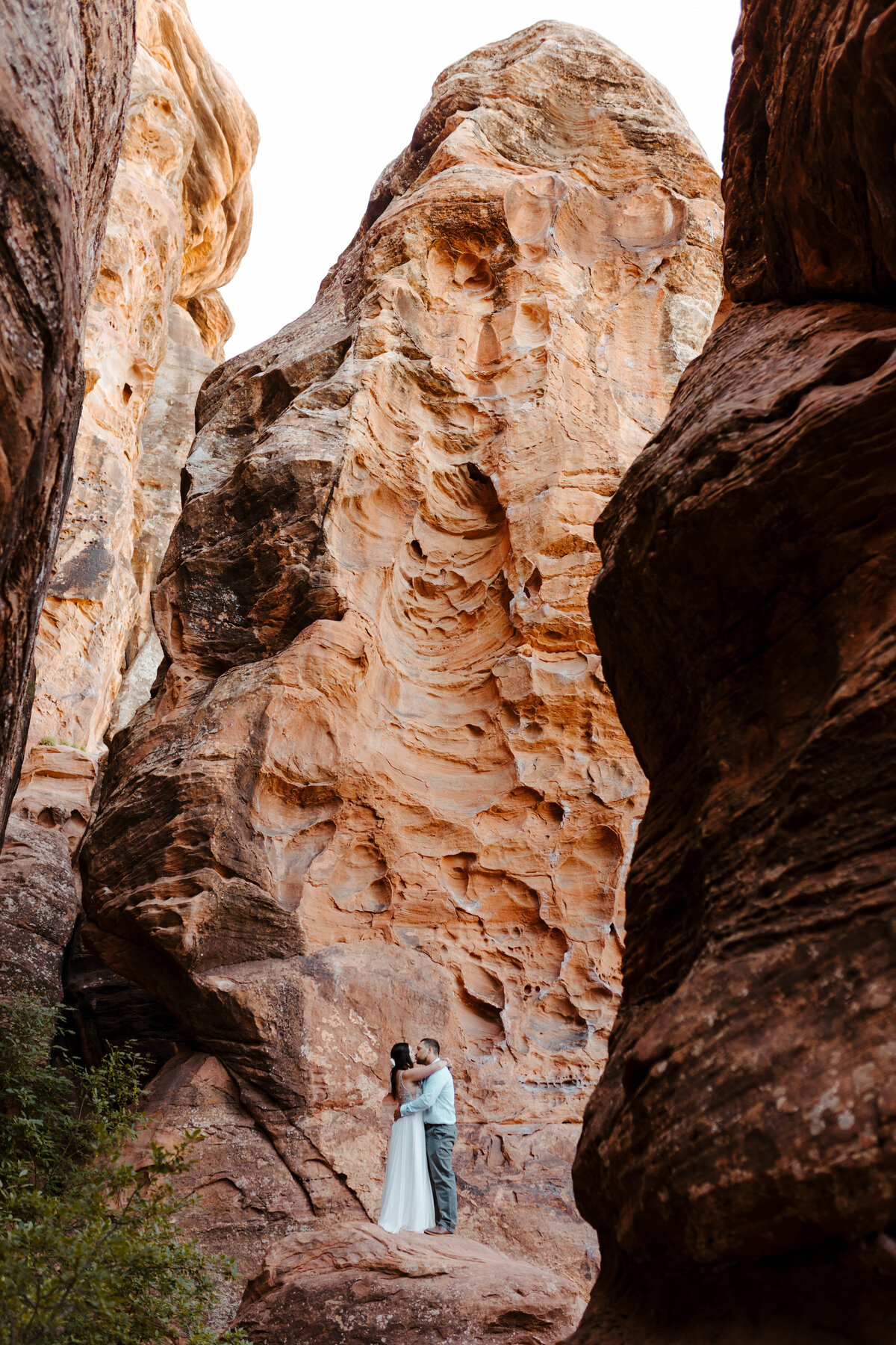 Bride and Groom Kissing in Slot Canyon