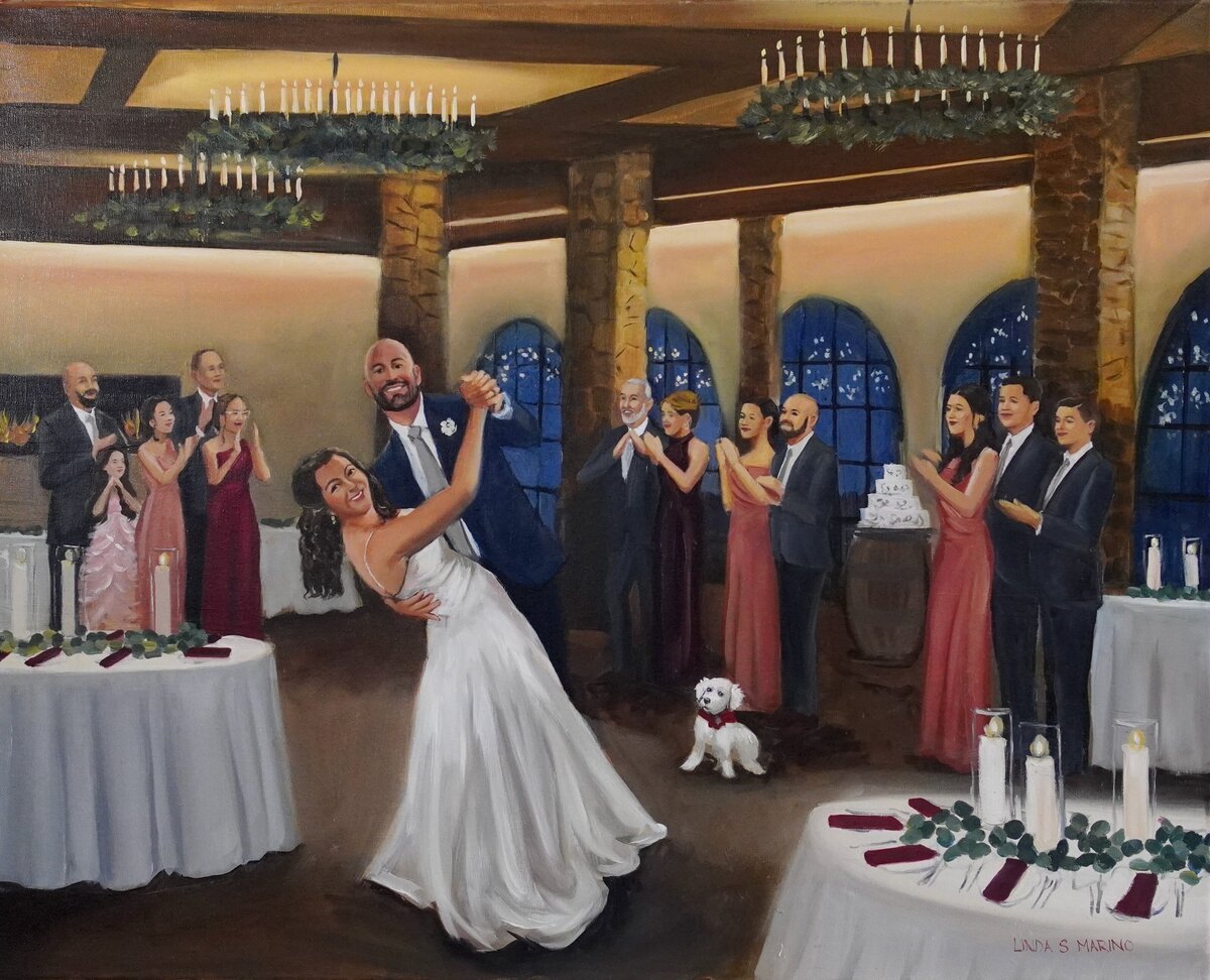 live wedding painting of brides' first dance at Aria in Prospect CT