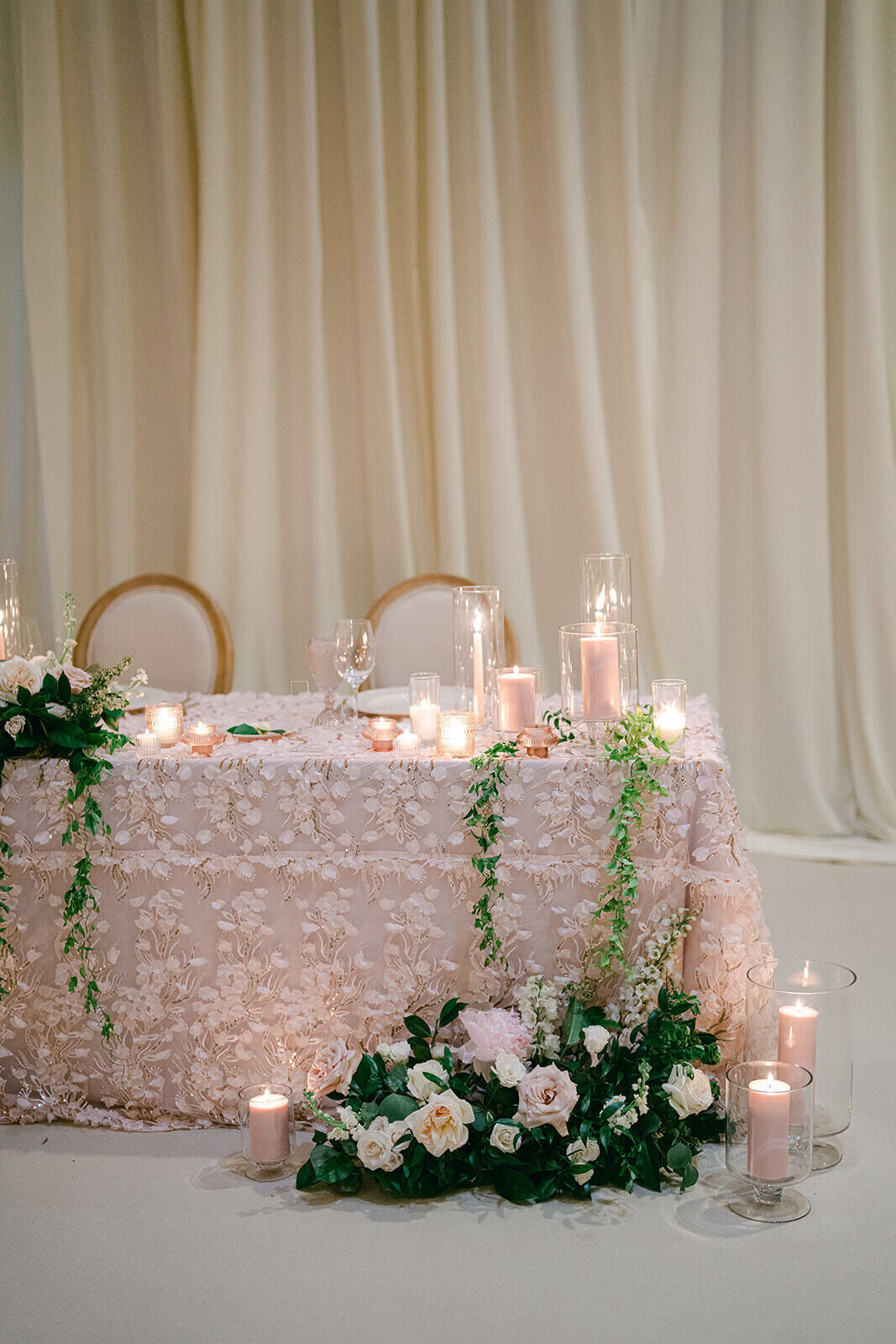 Bride and groom's table at a timeless blush wedding at the St Julien in Boulder, Colorado