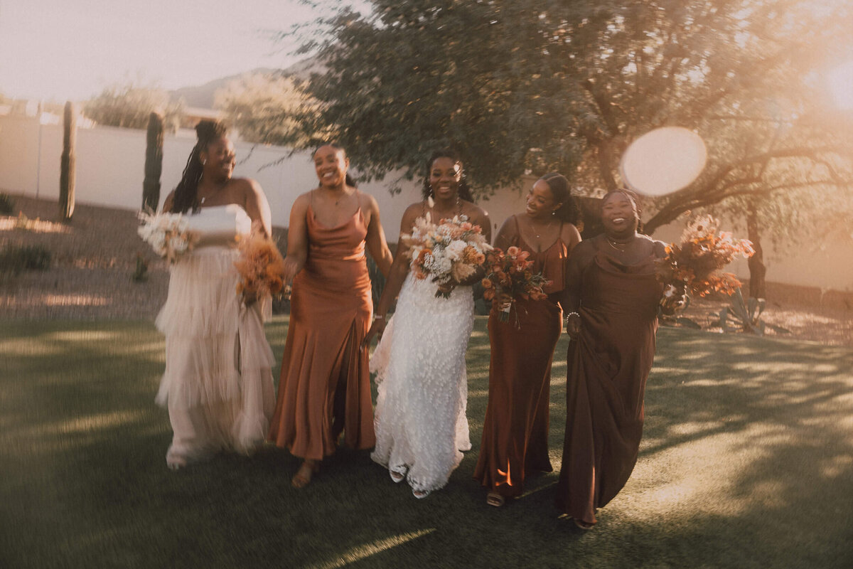 bridal party in arizona golden hour portraits