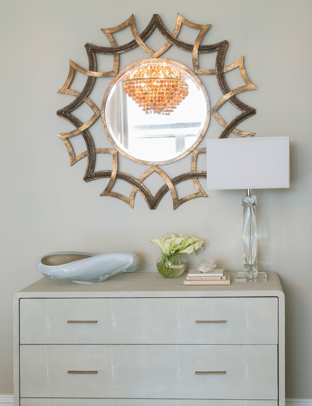 Modern White Dresser with Gold Frame Wall Mirror