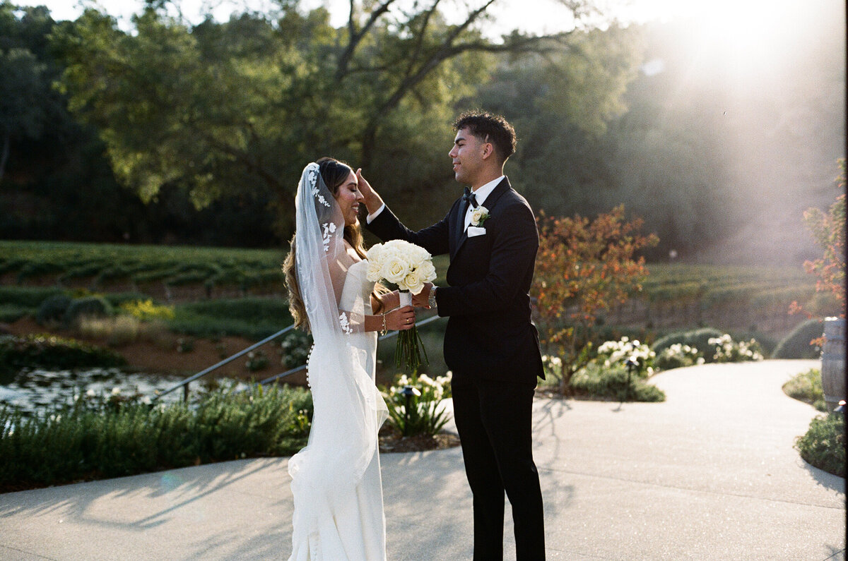 first look with bride and brother on 35mmfilm at Monserate winery ca