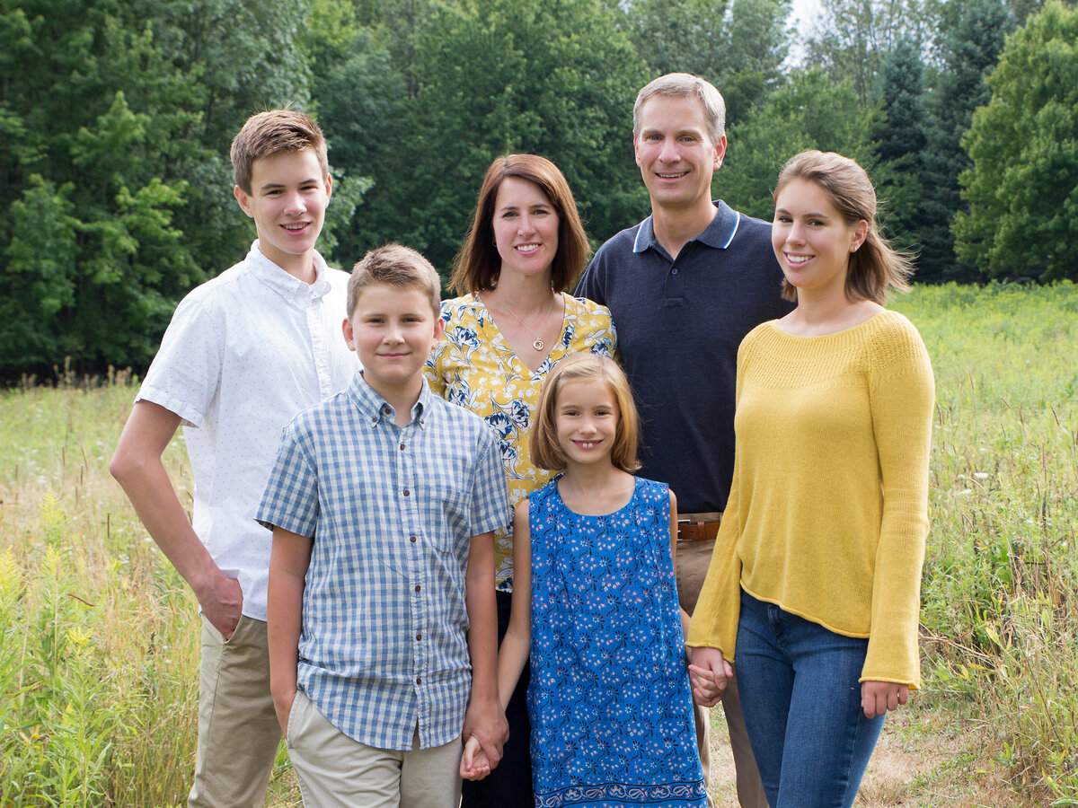 Pittsford, NY family portrait with 4 kids taken at Mendon Ponds Park