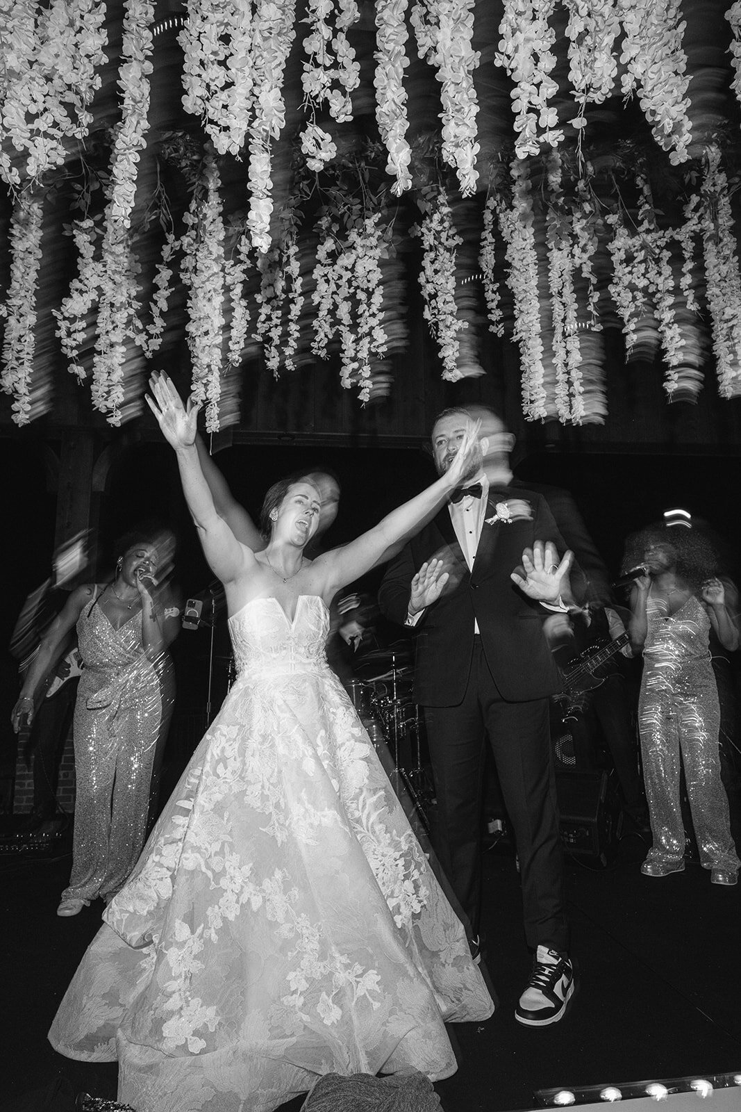bride and groom dancing at wedding reception