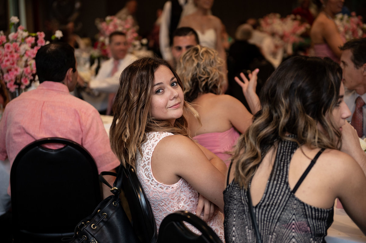 woman glances at camera for candid