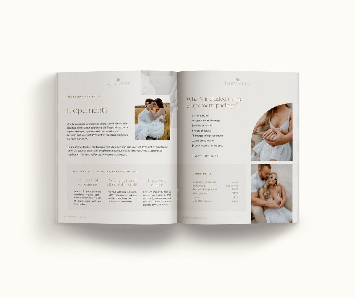 Neutral pricing guide template for photographers Ivory Vines  8
