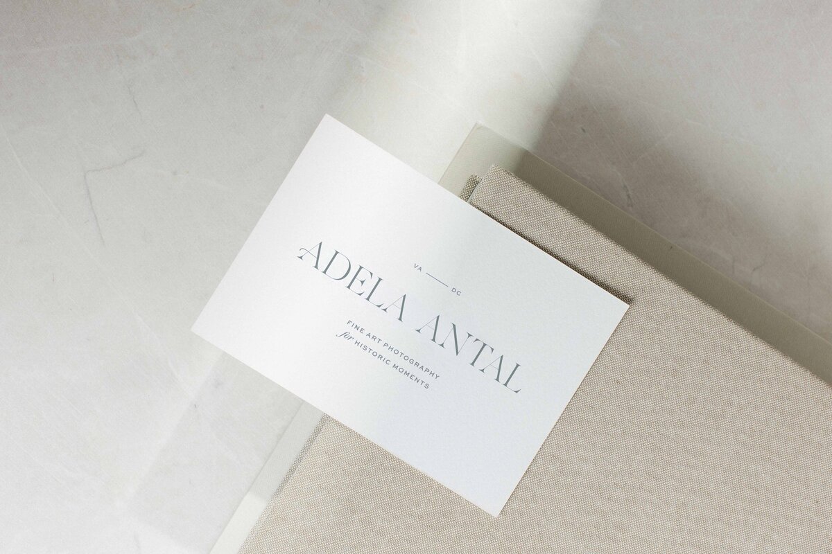 Wedding photographer branding on white business card