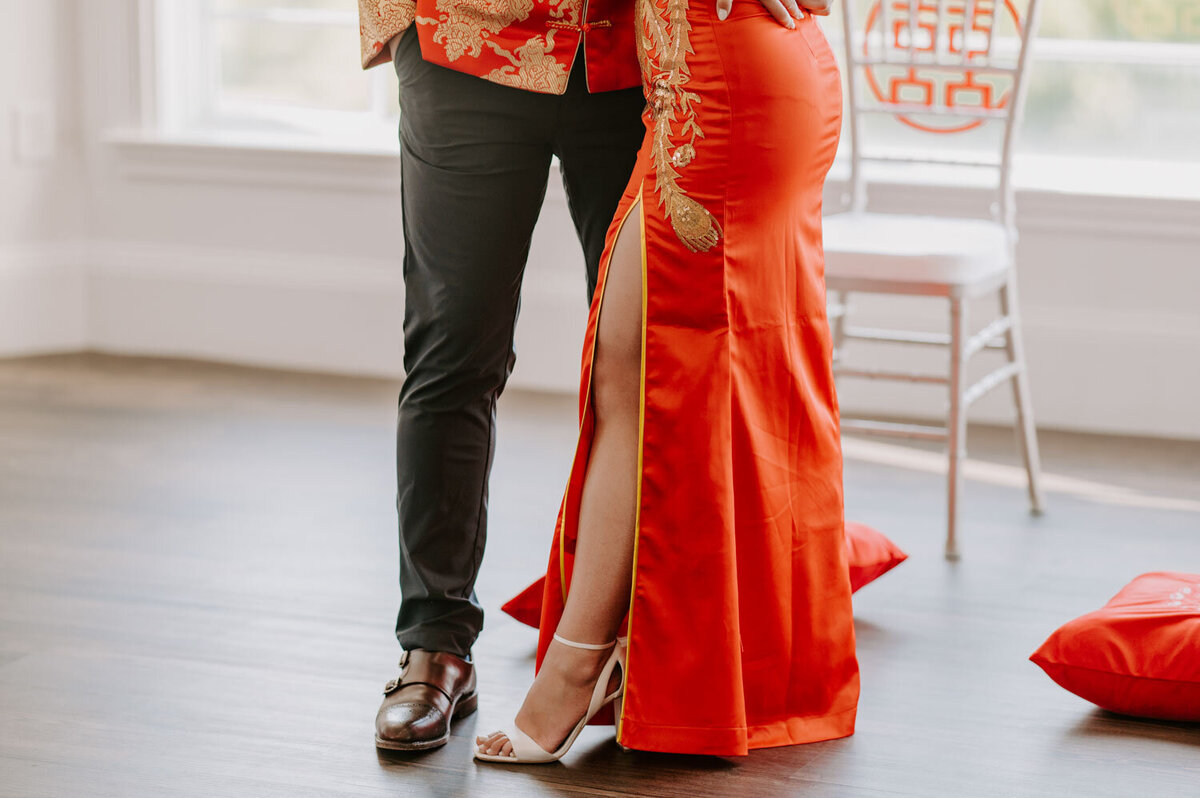 Bride and groom in their traditional red wedding attire