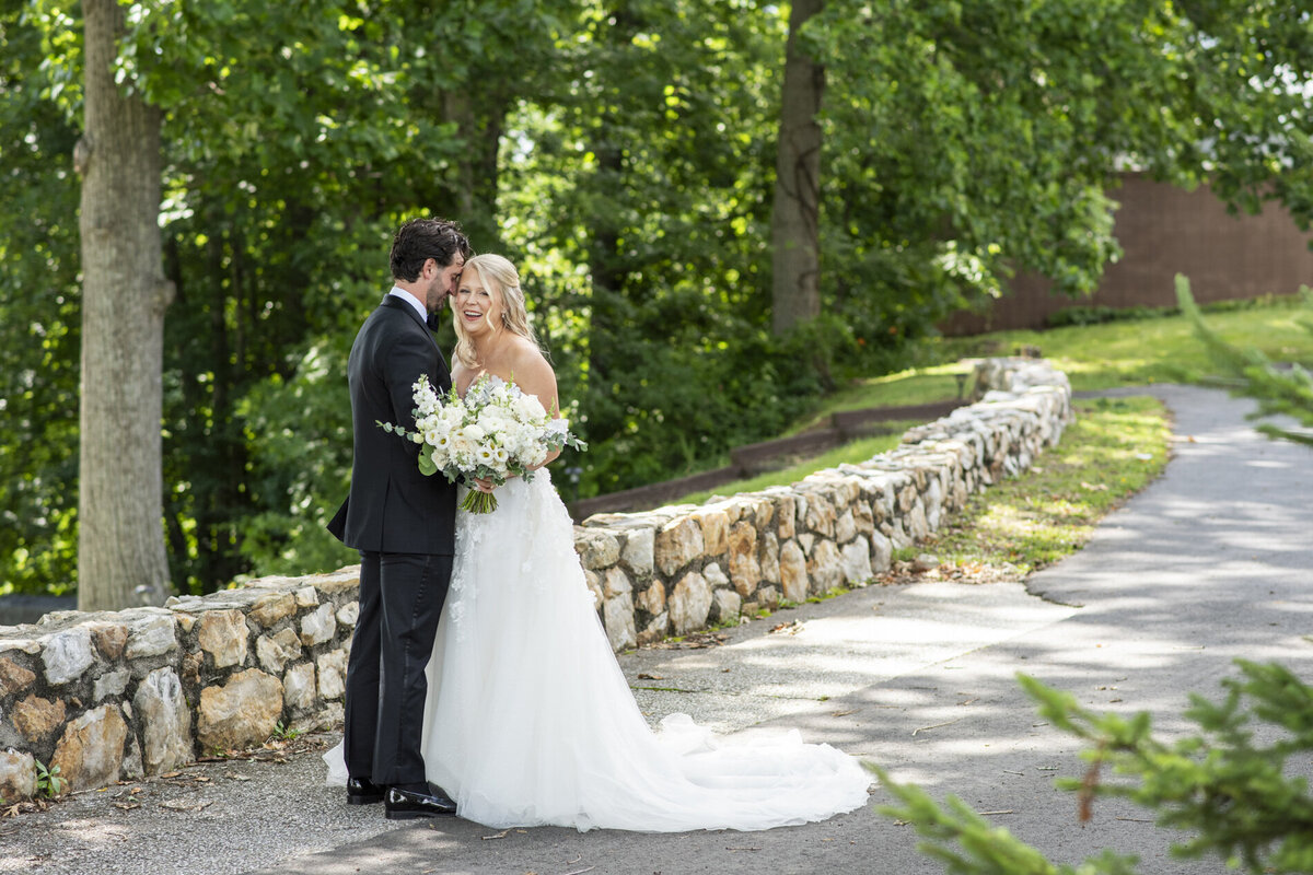 Couple laughing at wedding at Crest Pavilion Asheville