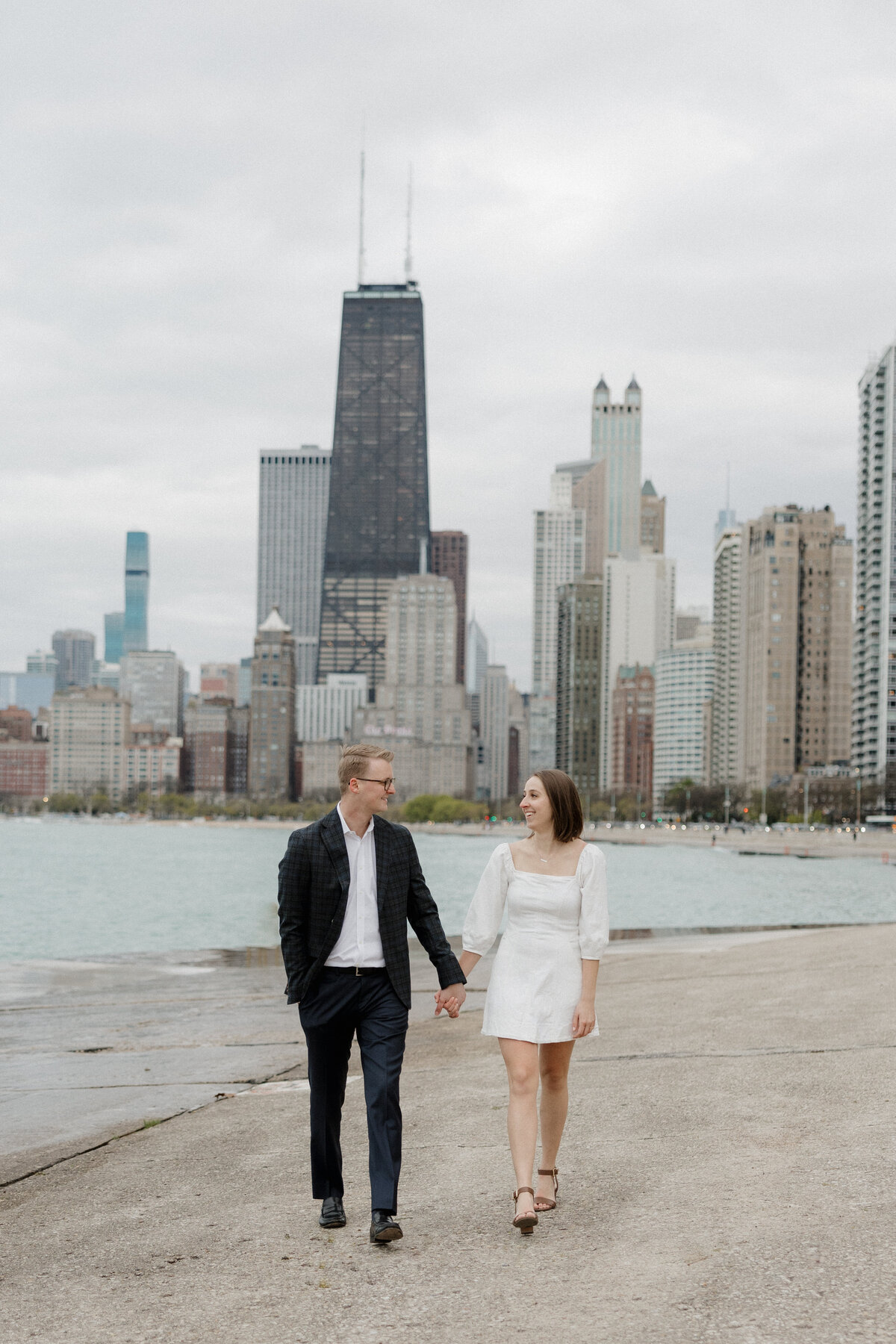 Engagement photography Indianapolis urban skyline backdrop