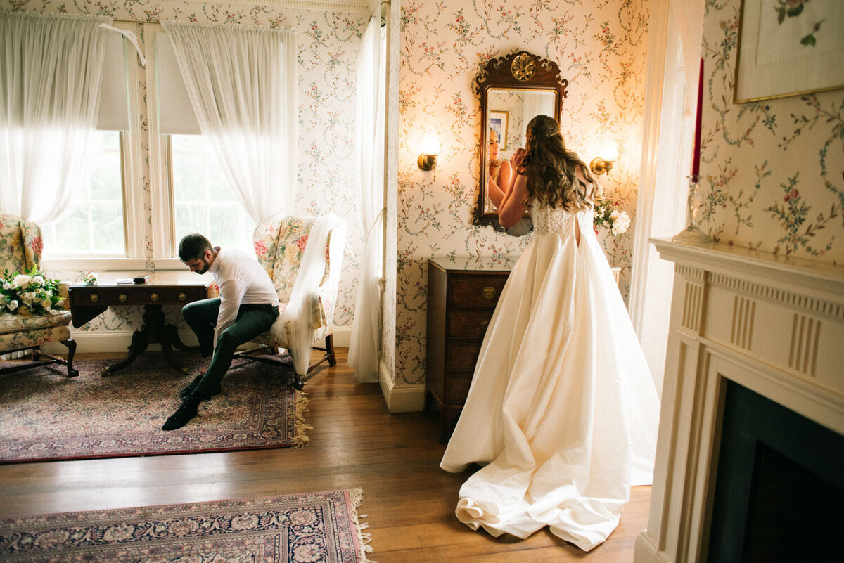 Bride and groom preparing
