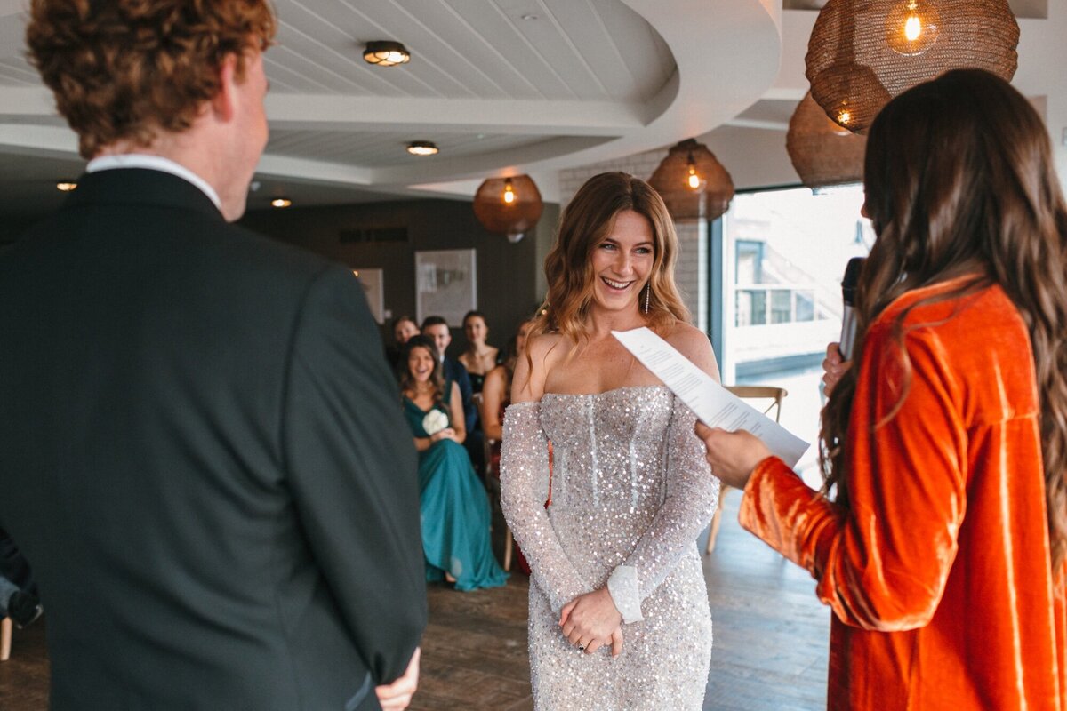 Winter wedding ceremony at Devon Hotel by the sea