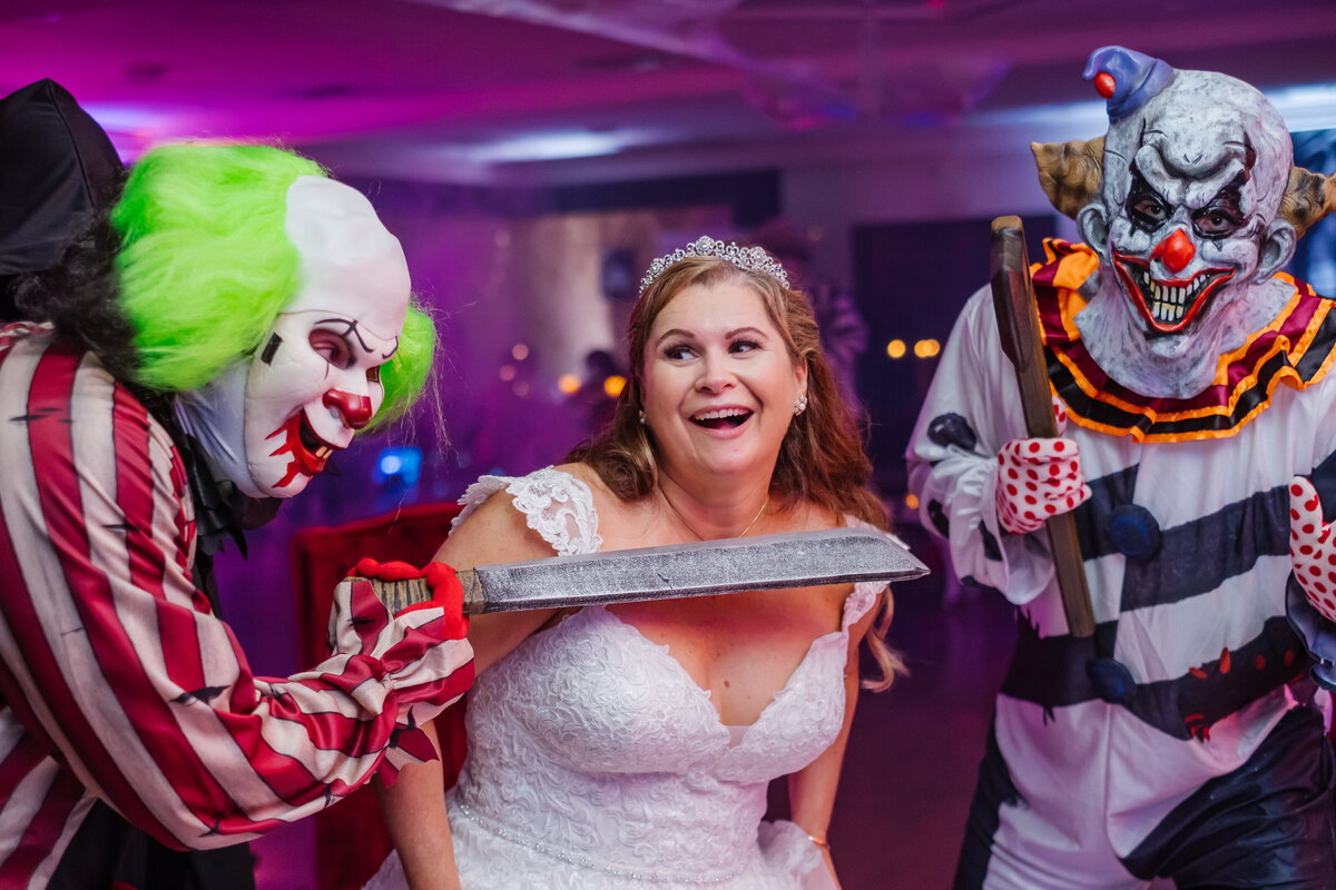 41 - St. Petersburg Halloween Wedding Crazy Clown Entertainment with Bride - Tampa Bay Wedding Planner